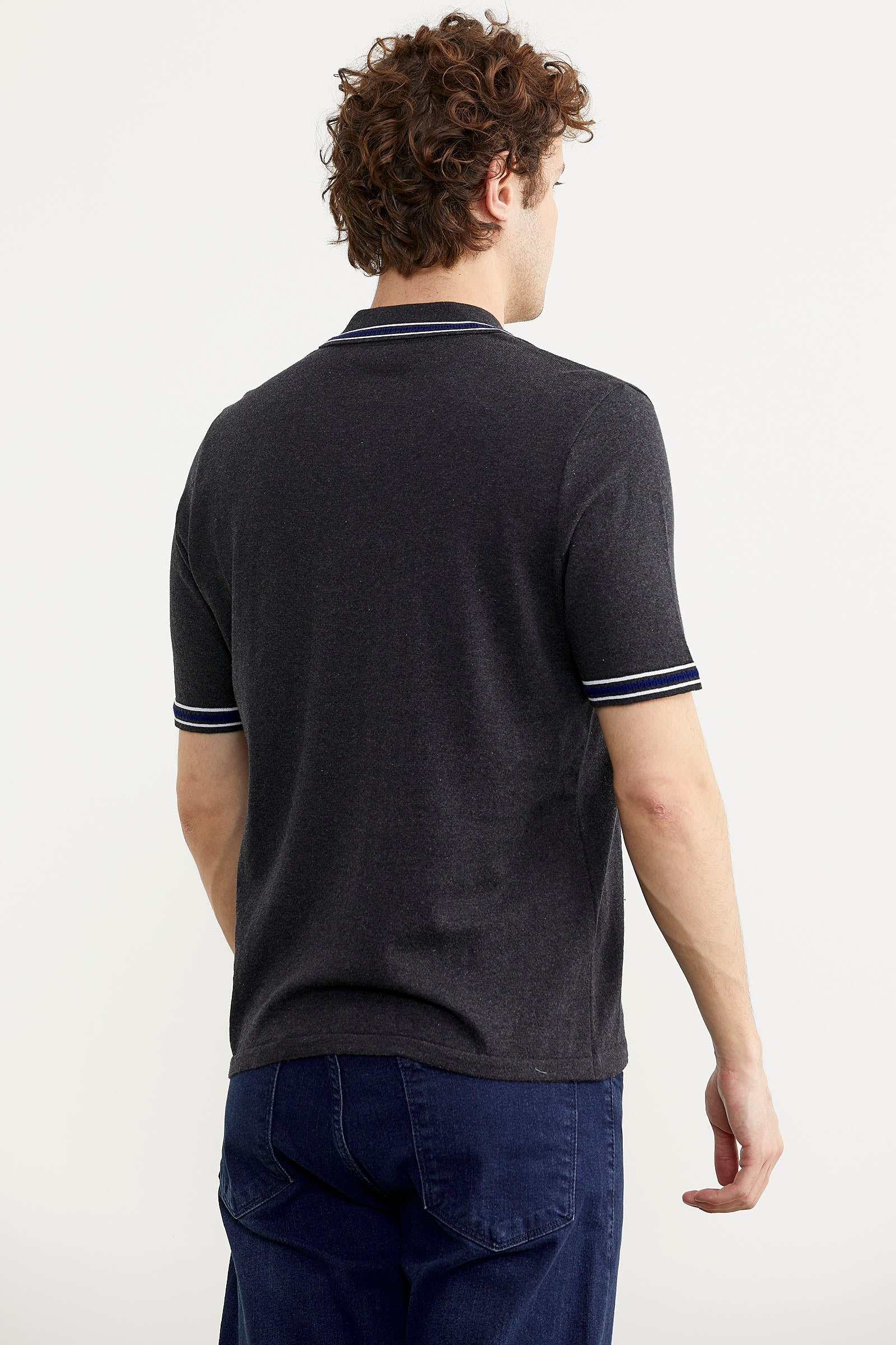 Polo Yaka Kısa Kol Pamuk Triko Tişört - Antrasit (5) Sementa