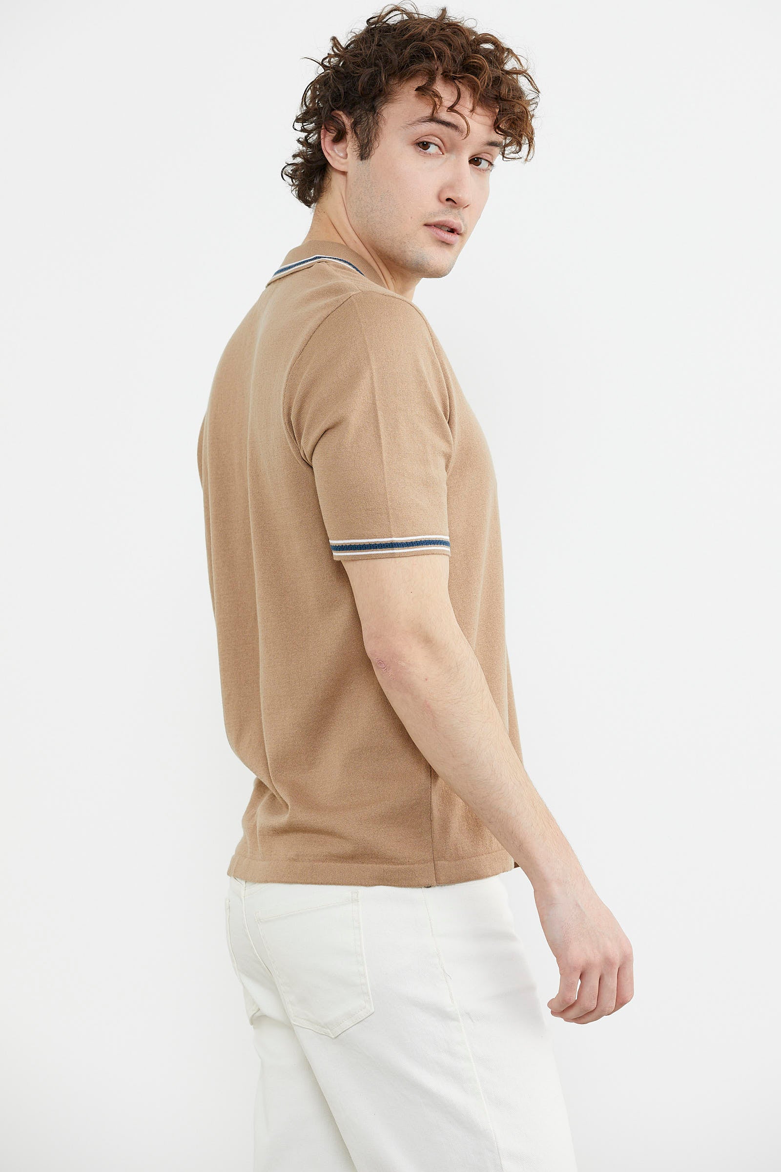 Polo Yaka Kısa Kol Pamuk Triko Tişört - Kamel (5) Sementa