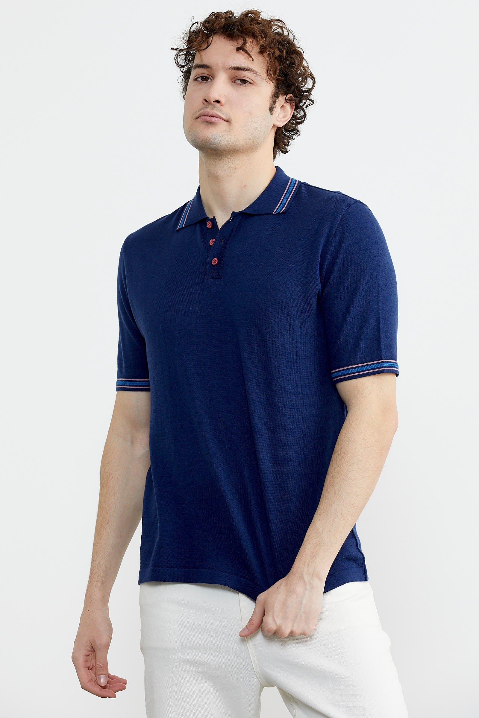 Polo Yaka Kısa Kol Pamuk Triko Tişört - Lacivert (2) Sementa