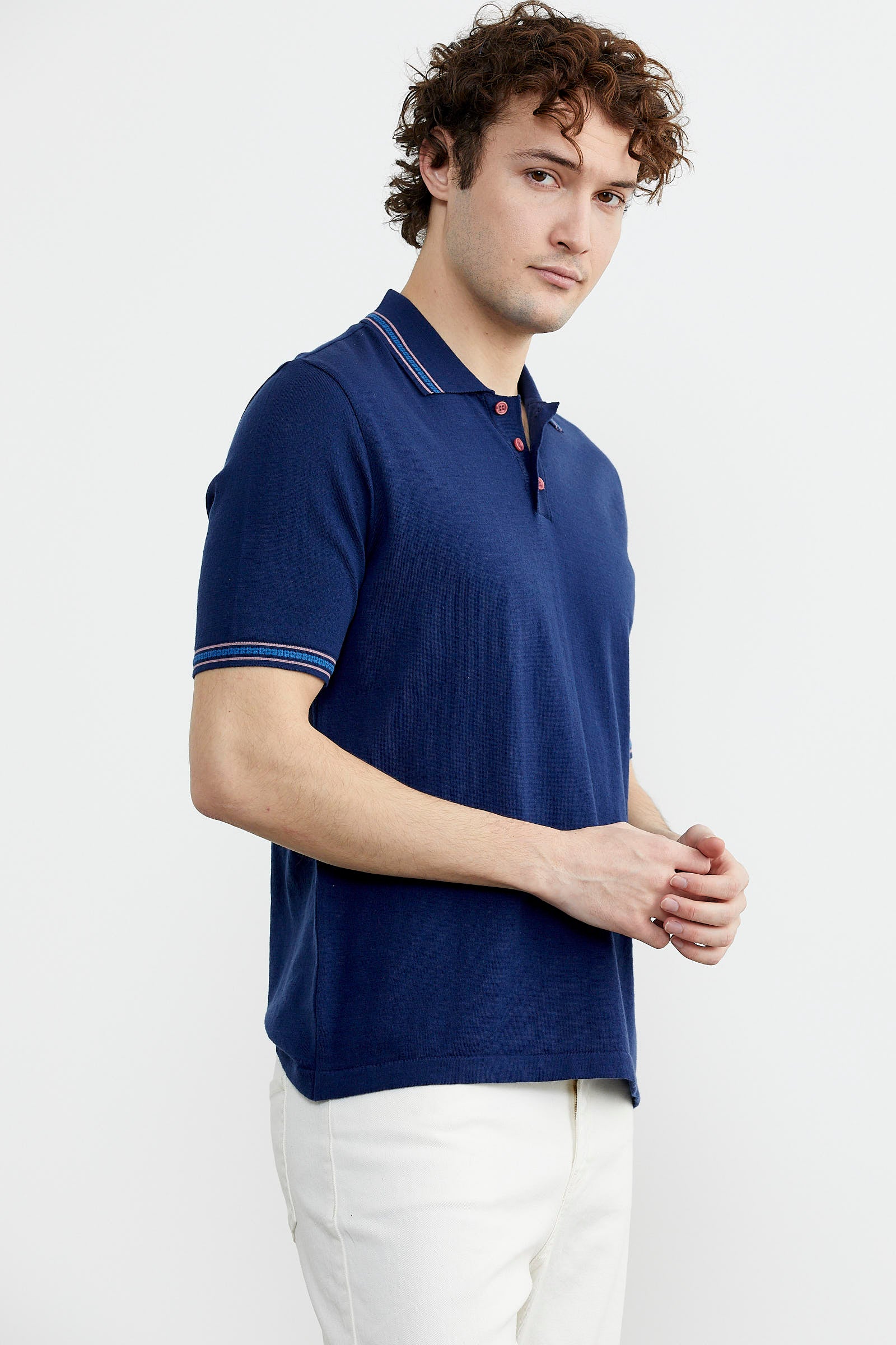 Polo Yaka Kısa Kol Pamuk Triko Tişört - Lacivert (3) Sementa