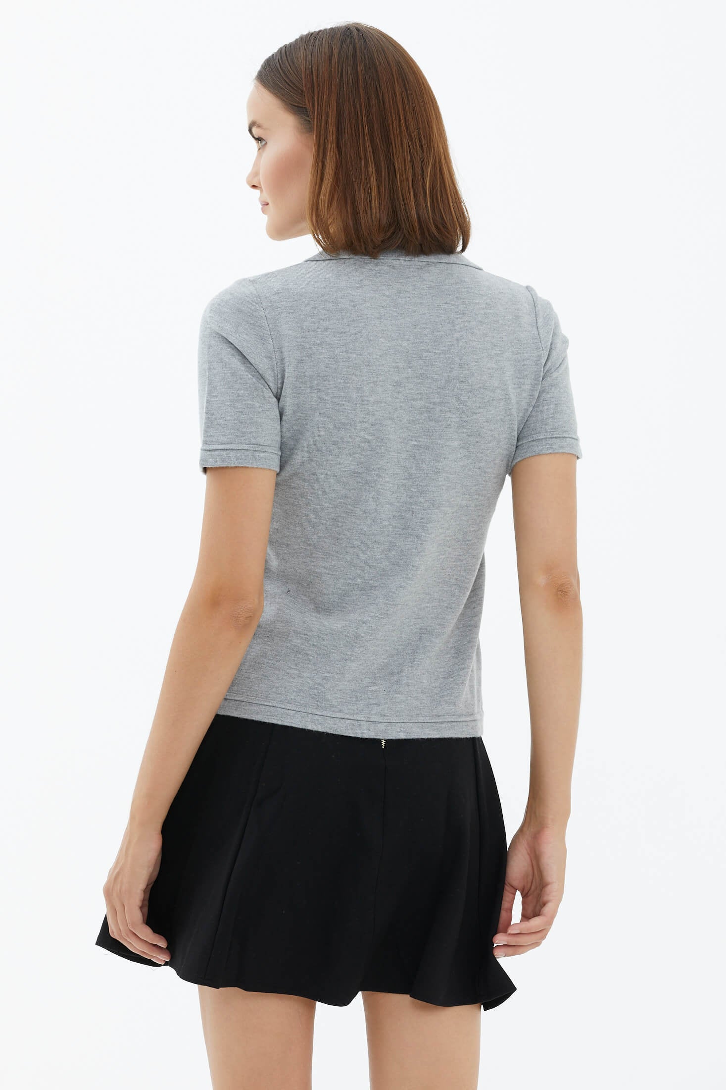 Polo Yaka Kısa Kol Triko Kazak - Açık Gri (4) Sementa