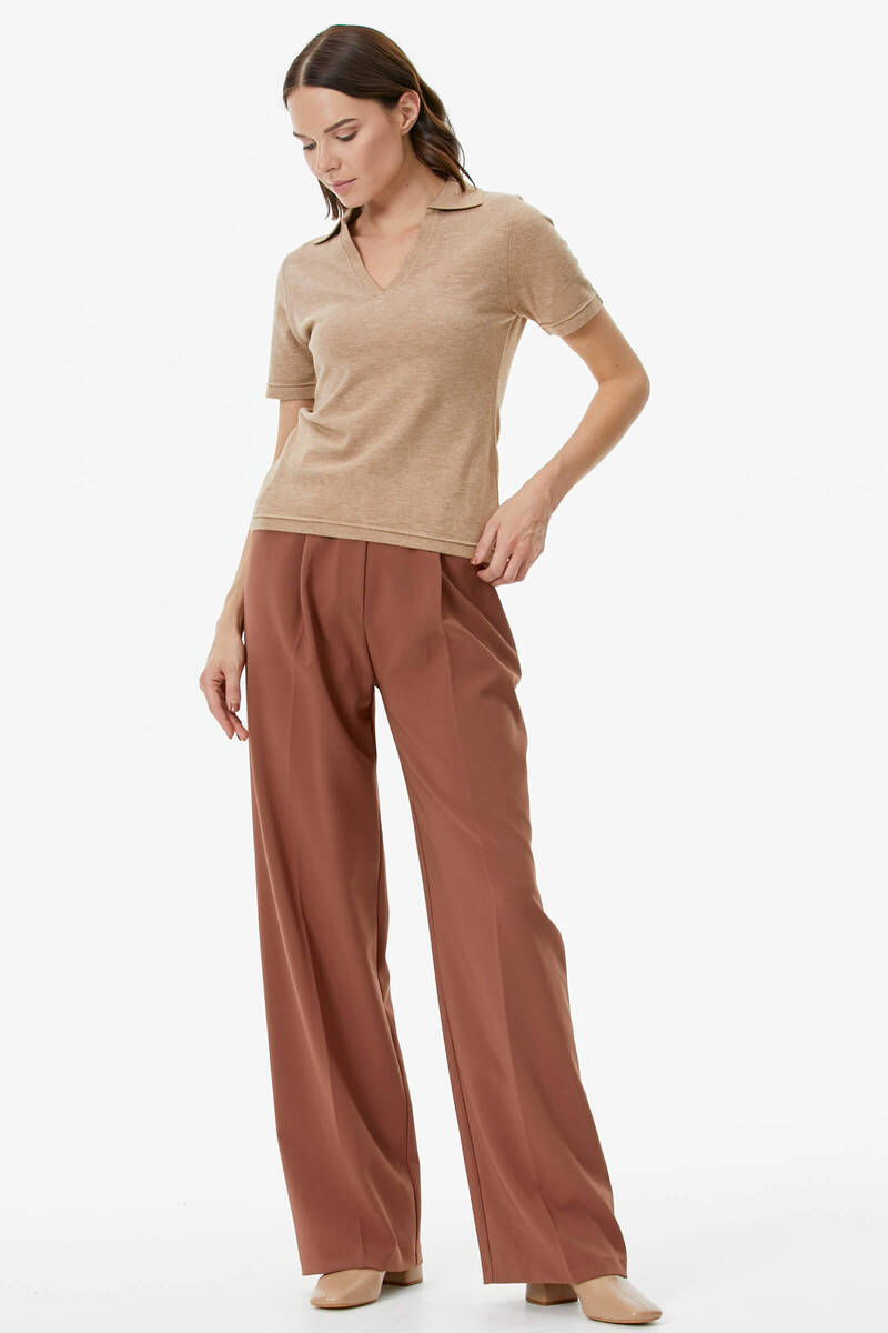 Polo Yaka Kısa Kol Triko Kazak - Bej (3) Sementa