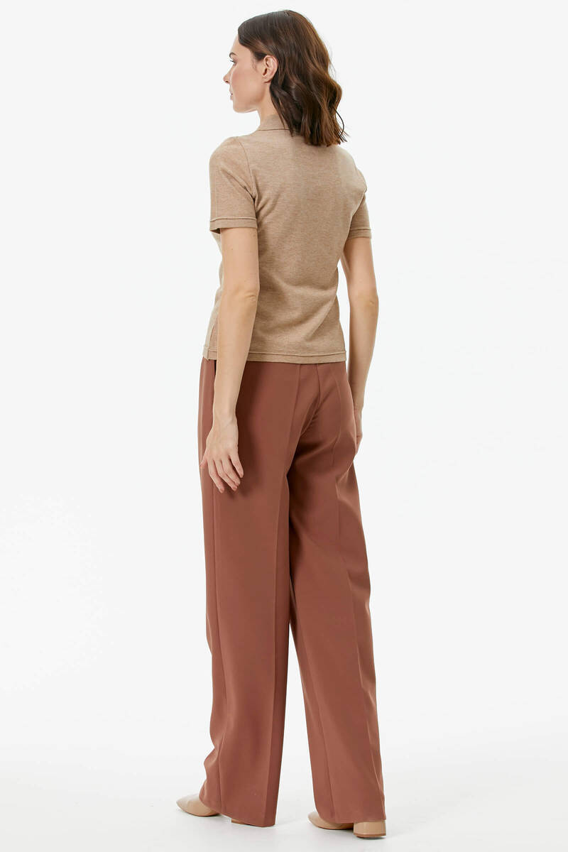 Polo Yaka Kısa Kol Triko Kazak - Bej (4) Sementa