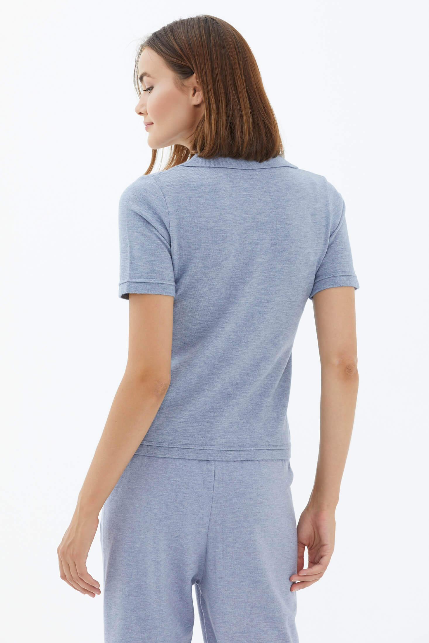 Polo Yaka Kısa Kol Triko Kazak - Mavi (4) Sementa