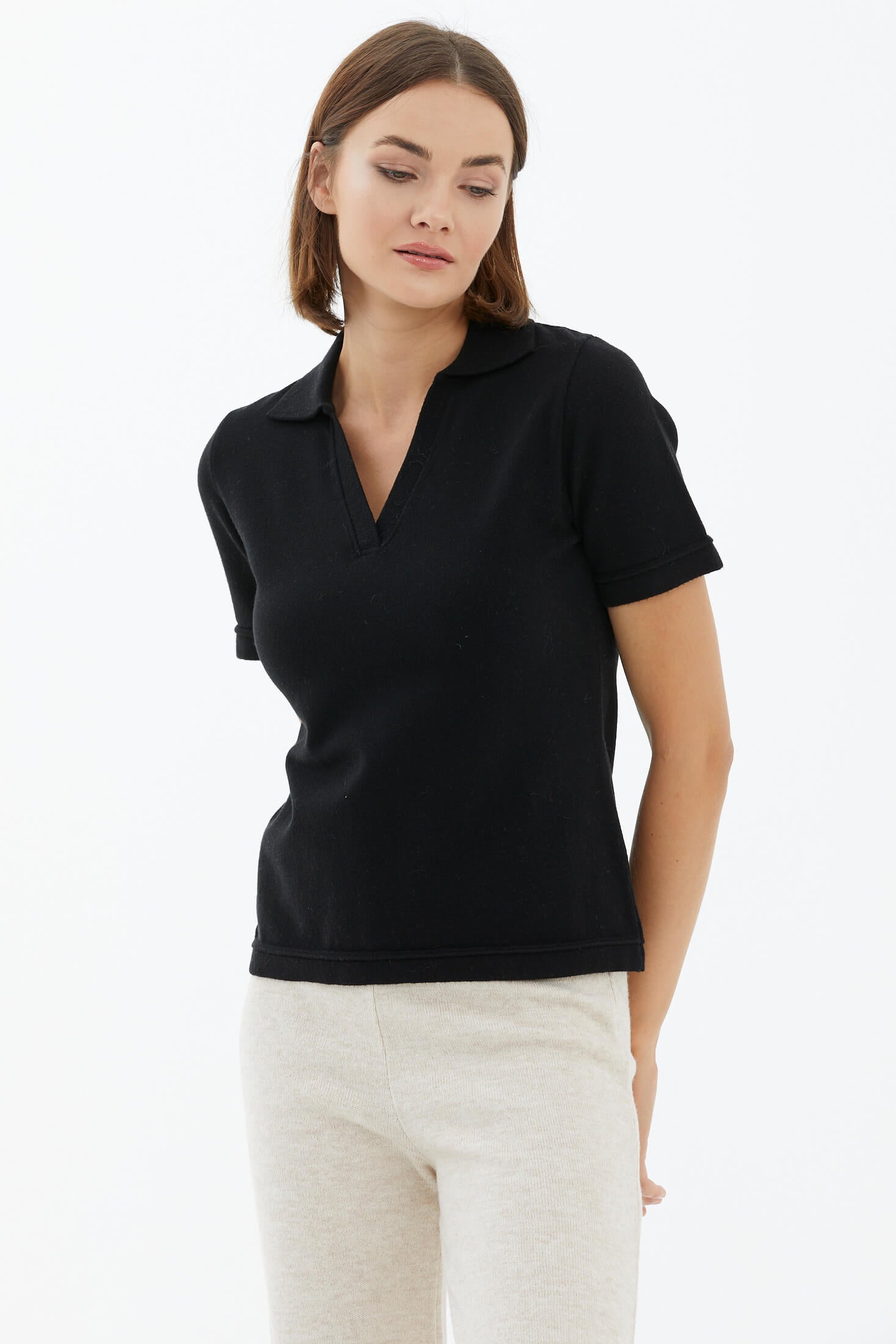 Polo Yaka Kısa Kol Triko Kazak - Siyah (3) Sementa