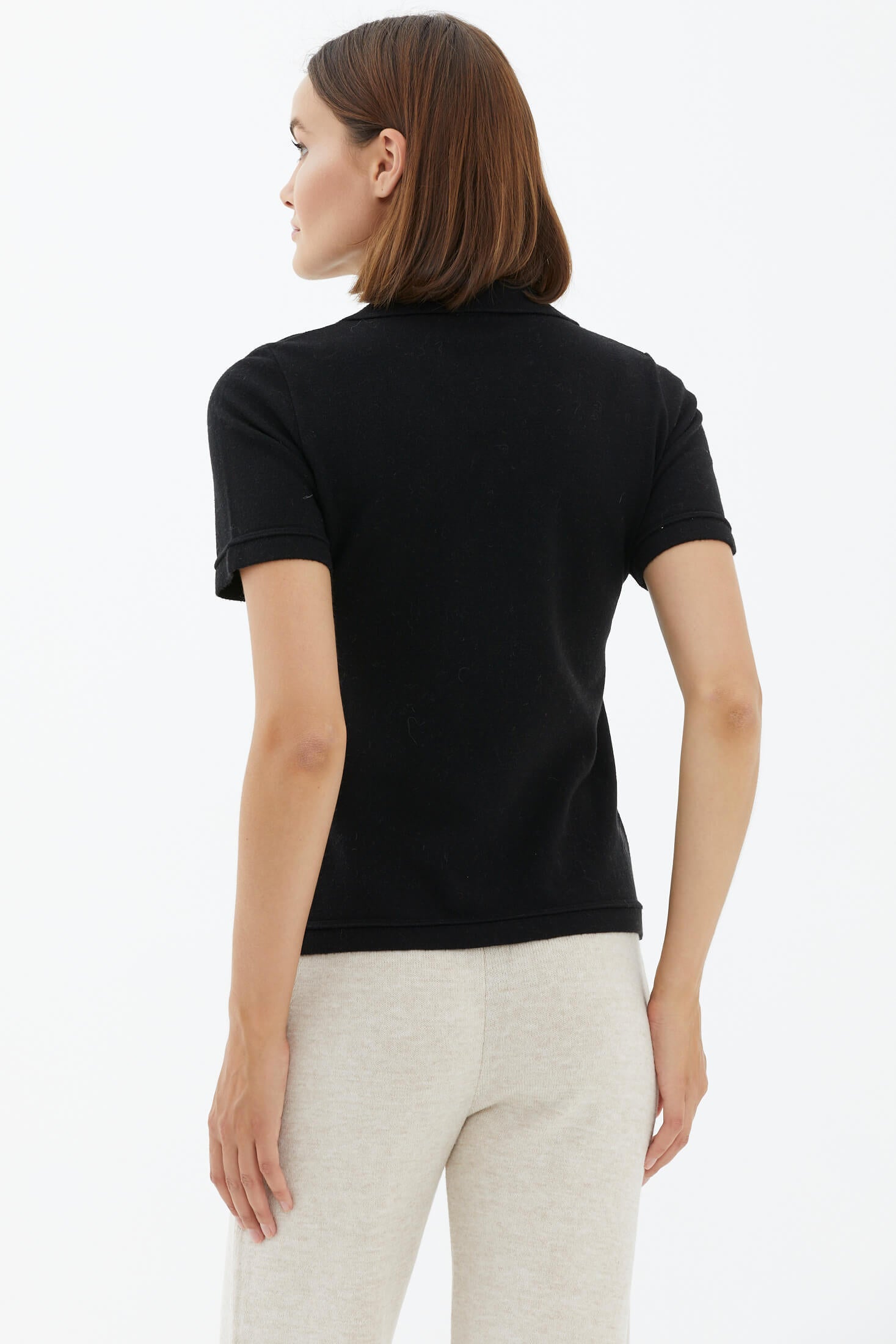 Polo Yaka Kısa Kol Triko Kazak - Siyah (4) Sementa