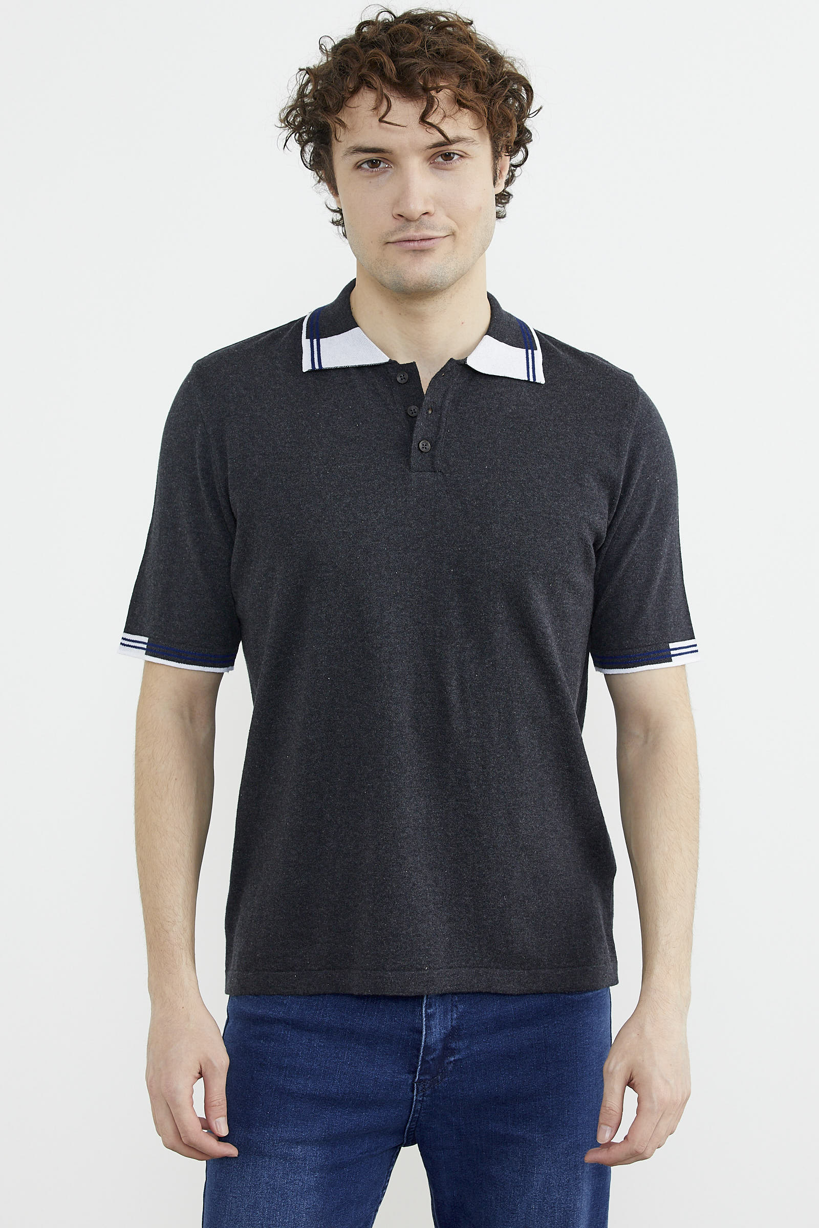 Polo Yaka Kısa Kol Triko Tişört - Antrasit (1) Sementa