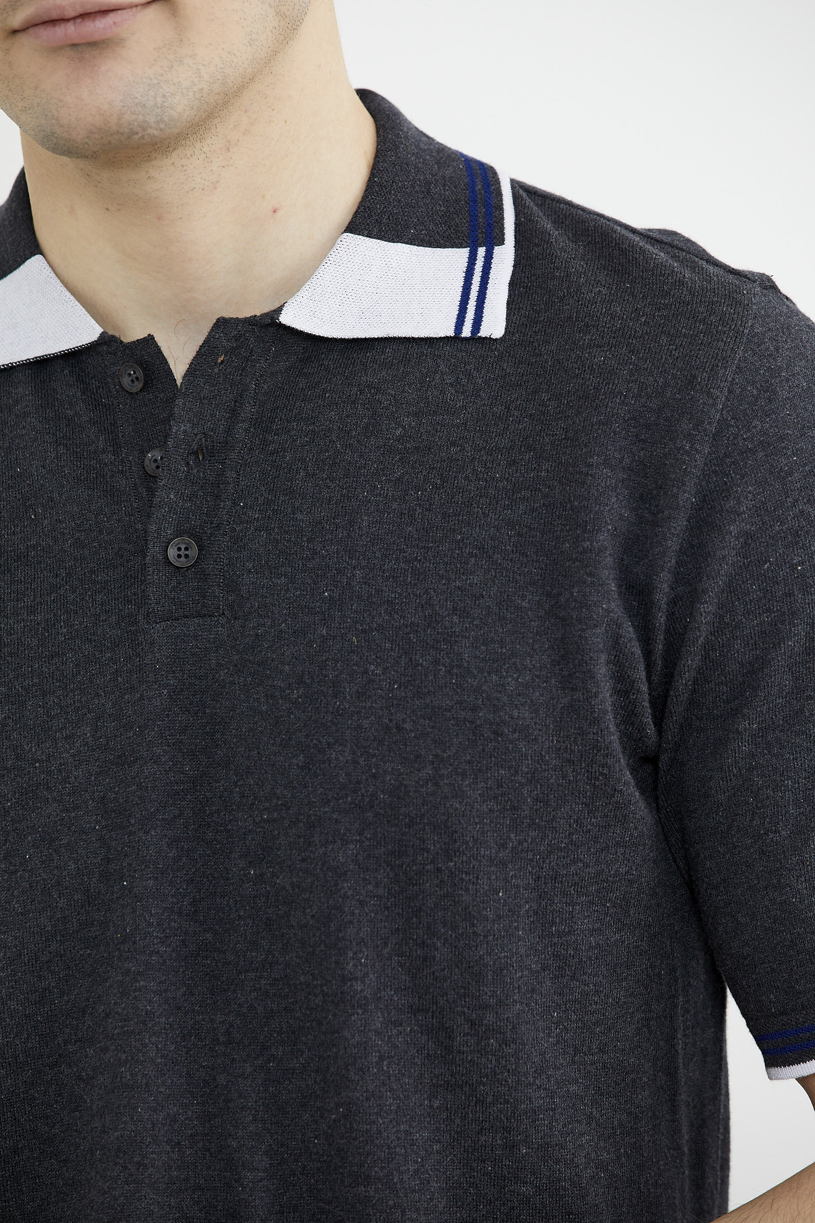 Polo Yaka Kısa Kol Triko Tişört - Antrasit (3) Sementa