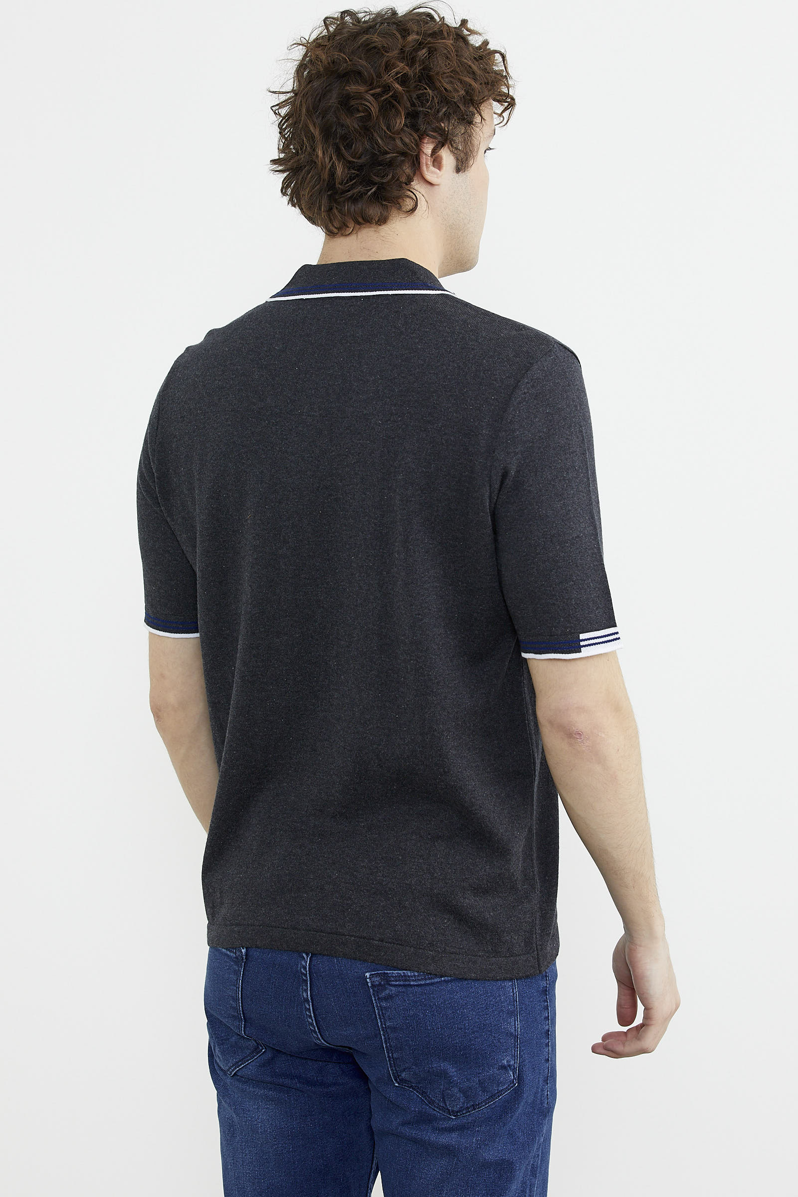Polo Yaka Kısa Kol Triko Tişört - Antrasit (6) Sementa