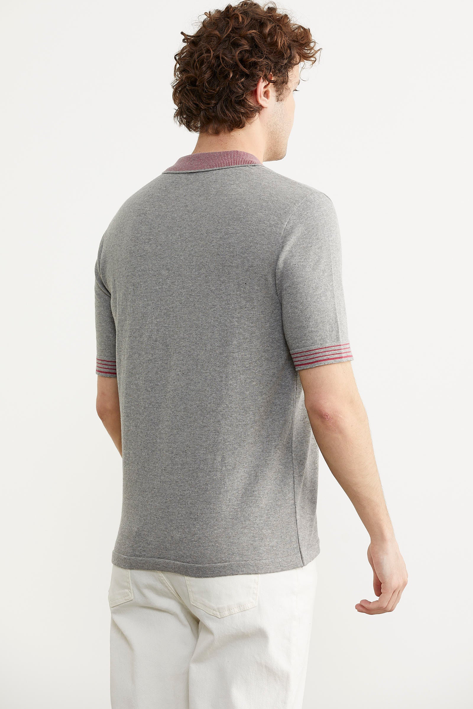 Polo Yaka Kısa Kol Triko Tişört - Gri (4) Sementa