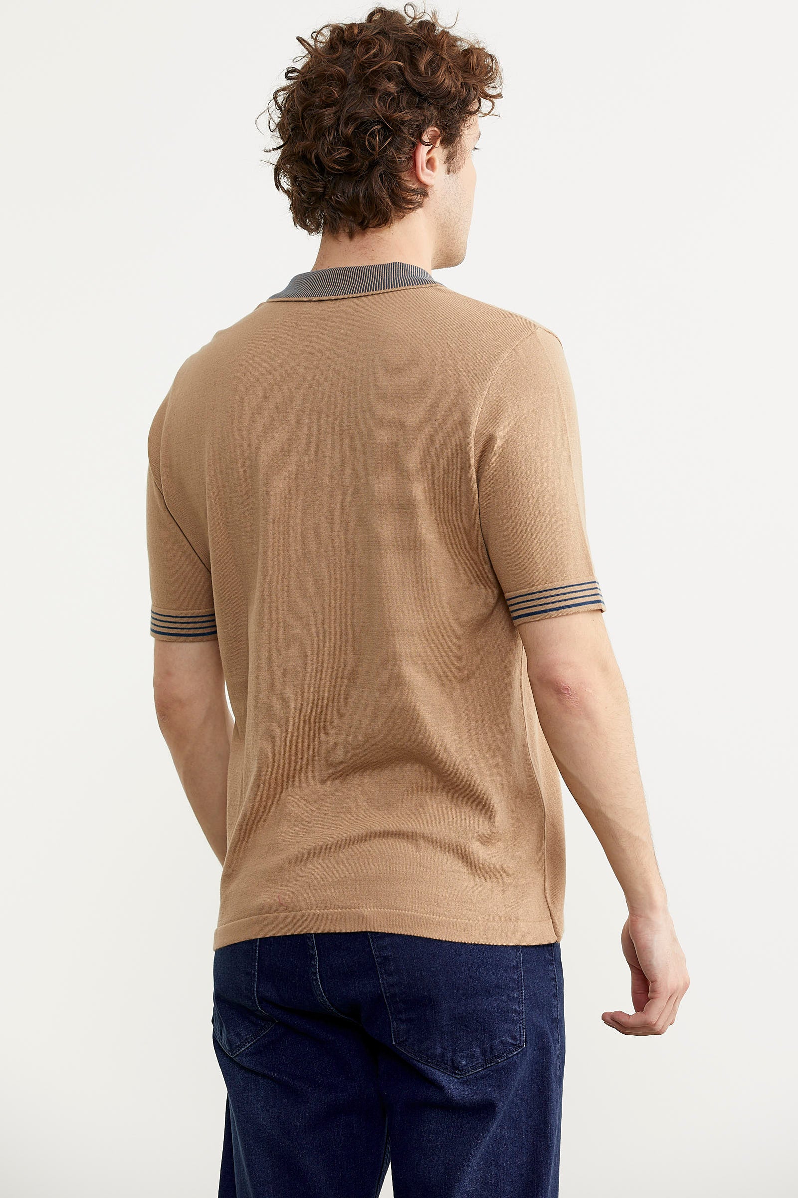 Polo Yaka Kısa Kol Triko Tişört - Kamel (5) Sementa