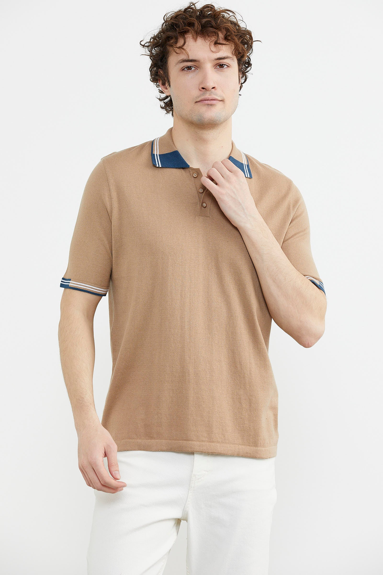 Polo Yaka Kısa Kol Triko Tişört - Kamel (2) Sementa