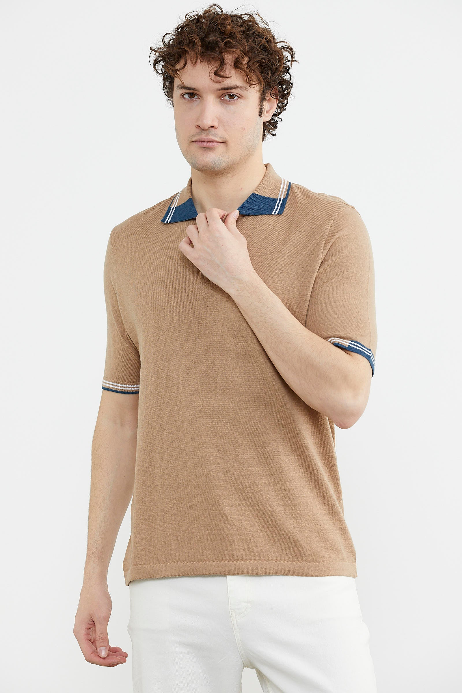 Polo Yaka Kısa Kol Triko Tişört - Kamel (3) Sementa