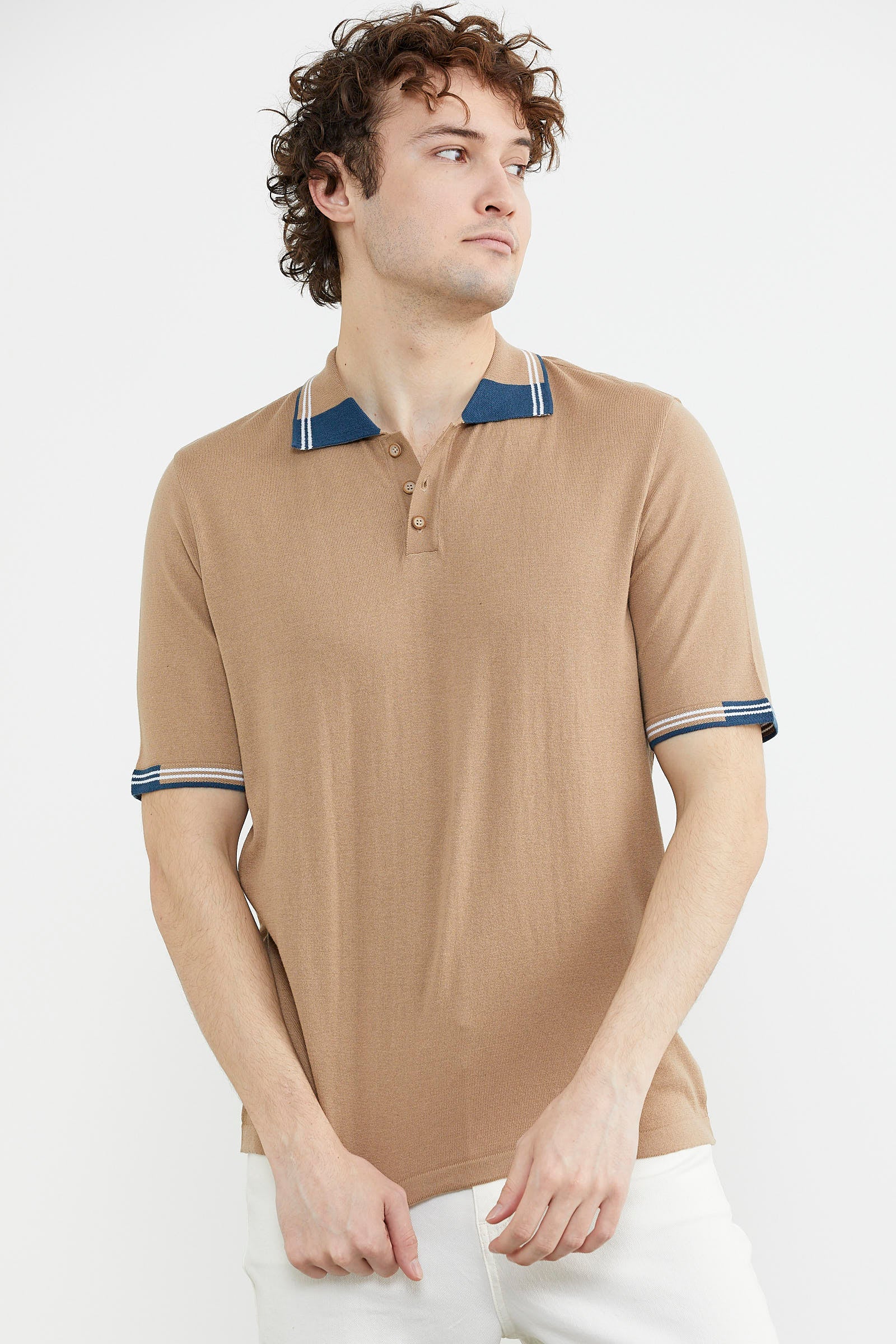 Polo Yaka Kısa Kol Triko Tişört - Kamel (4) Sementa