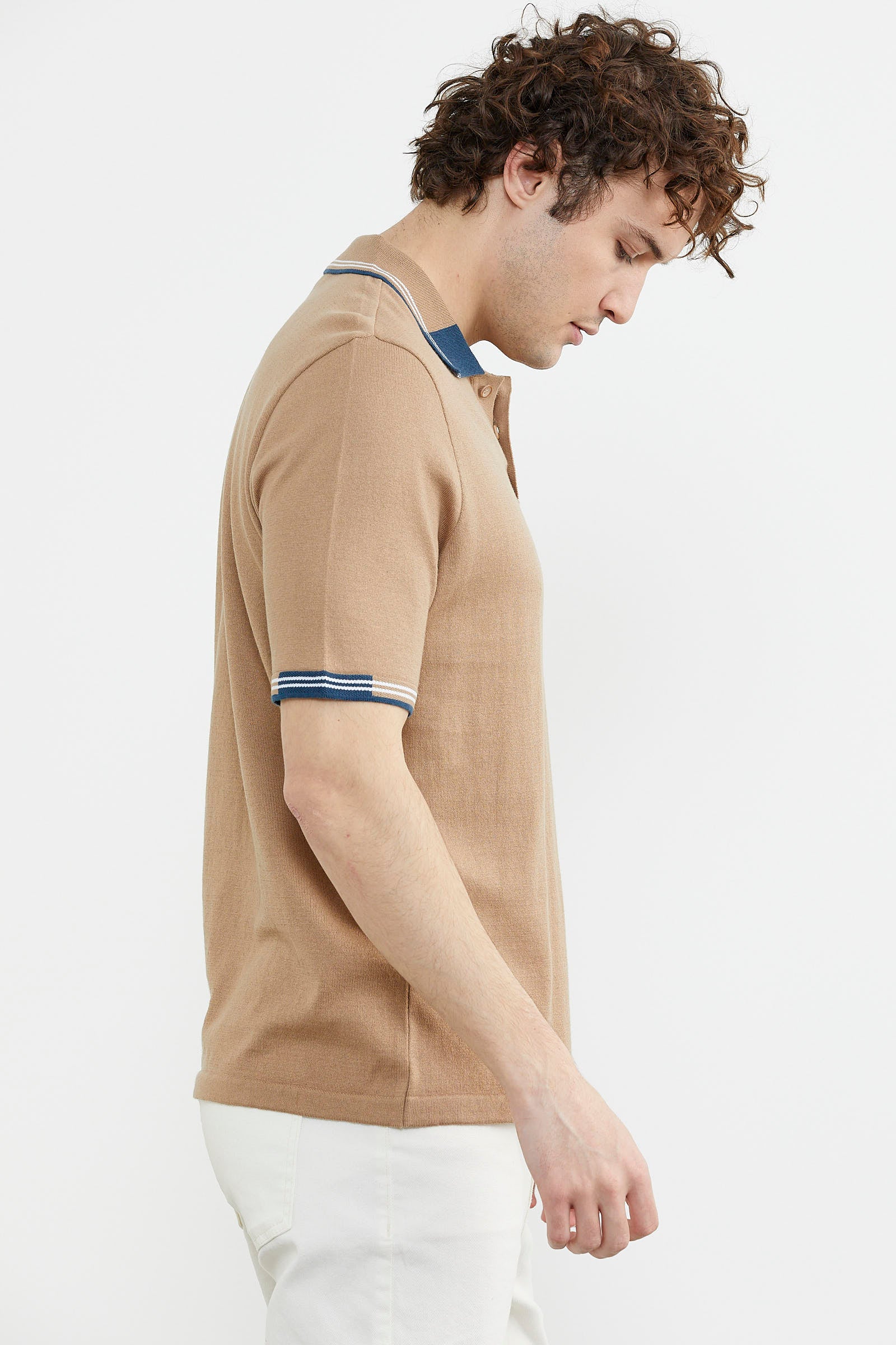 Polo Yaka Kısa Kol Triko Tişört - Kamel (5) Sementa