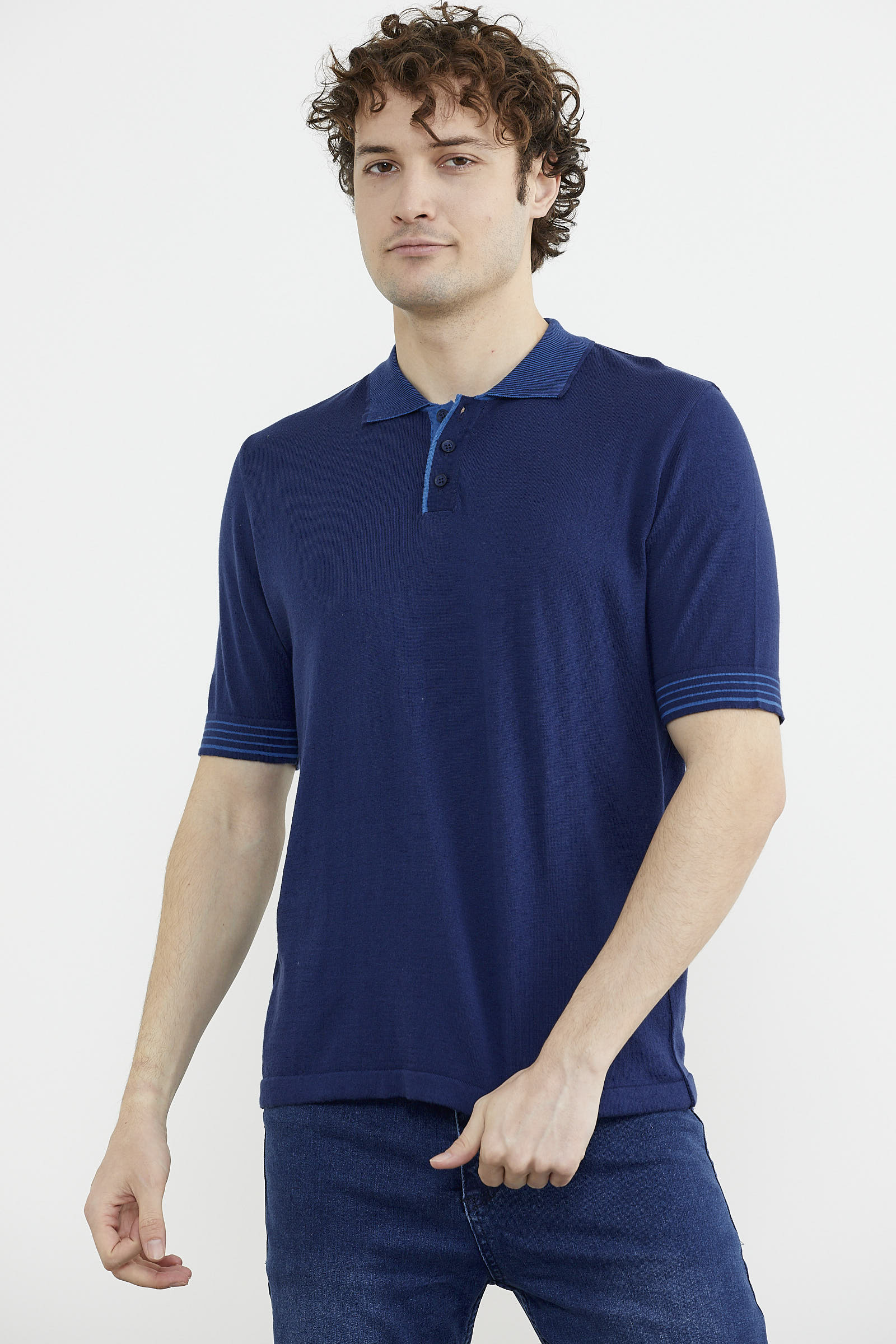 Polo Yaka Kısa Kol Triko Tişört - Lacivert (2) Sementa