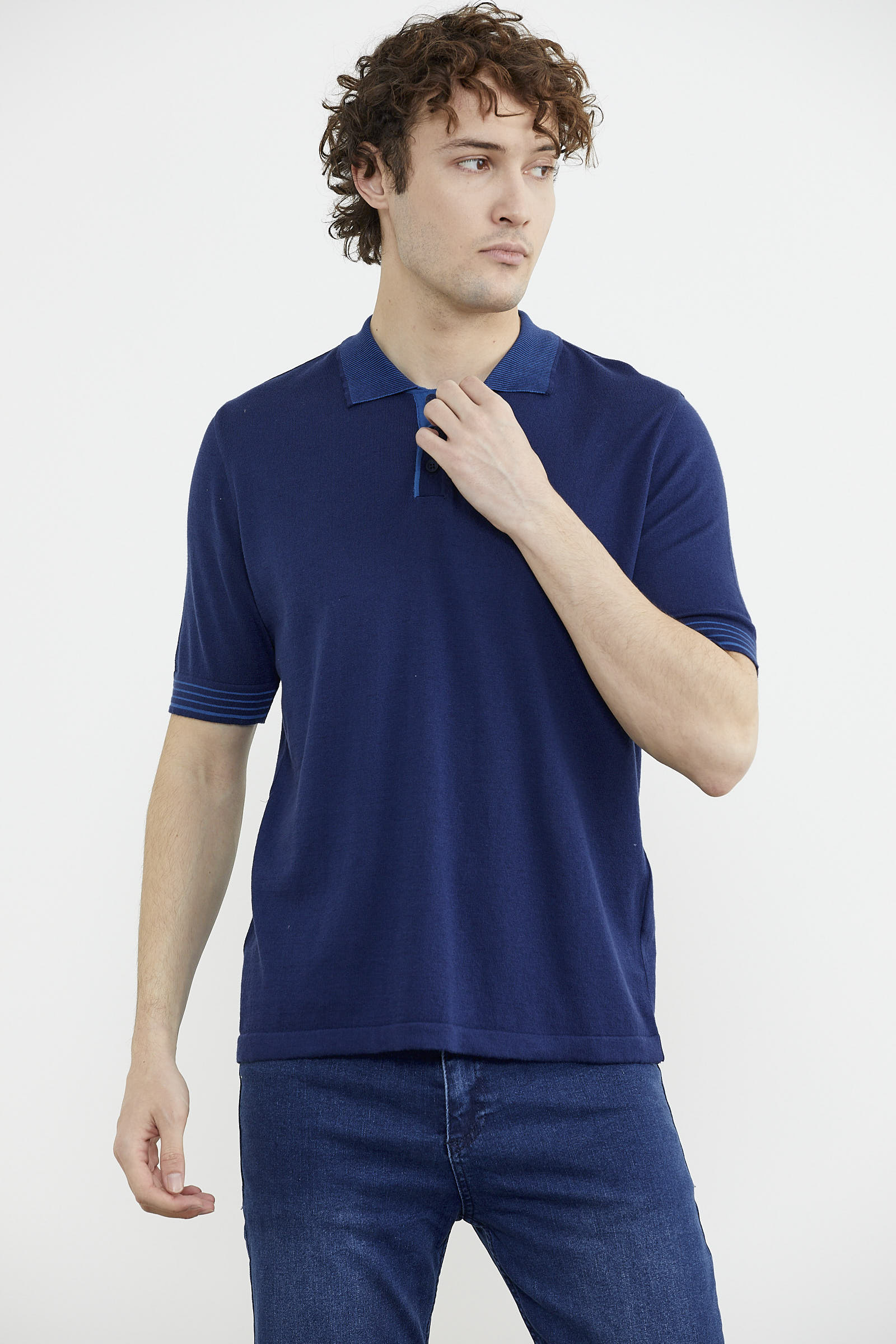 Polo Yaka Kısa Kol Triko Tişört - Lacivert (3) Sementa