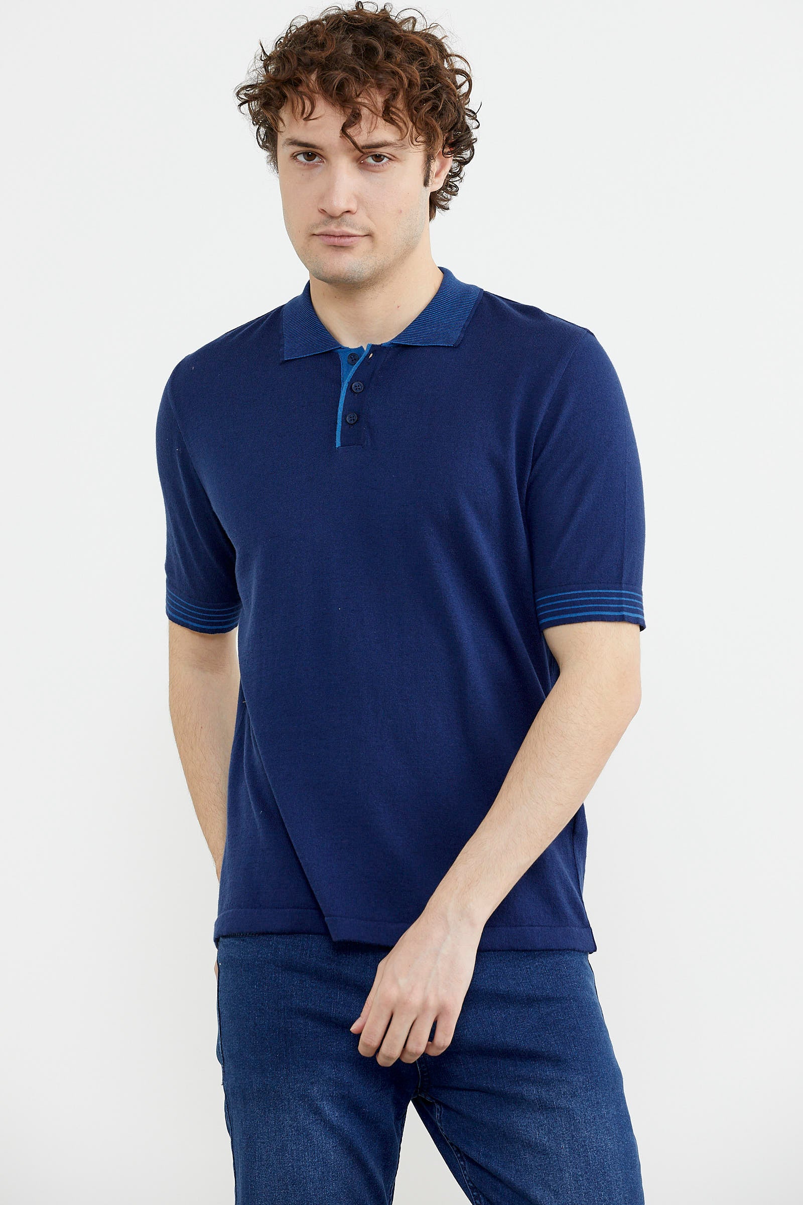 Polo Yaka Kısa Kol Triko Tişört - Lacivert (1) Sementa