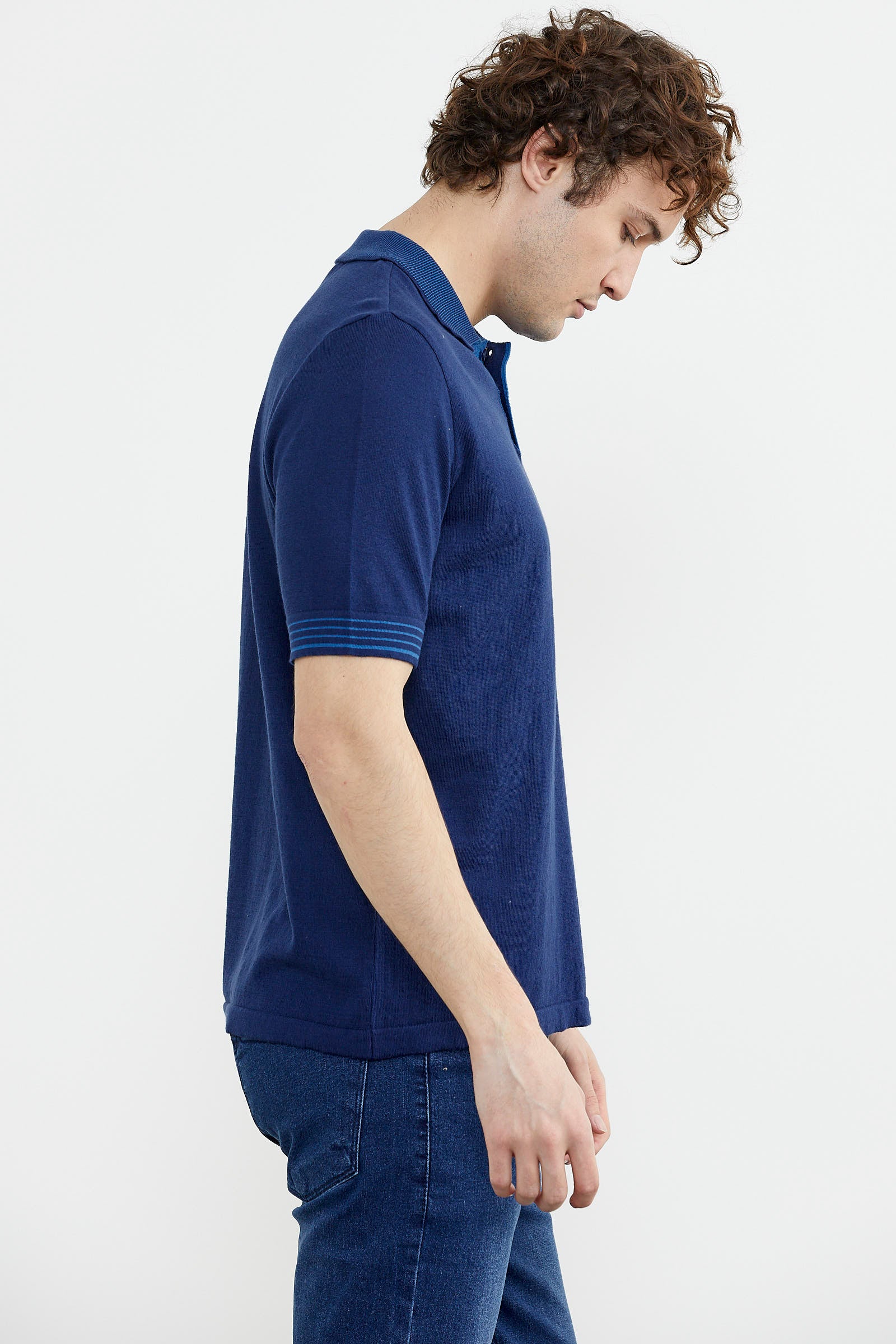 Polo Yaka Kısa Kol Triko Tişört - Lacivert (4) Sementa