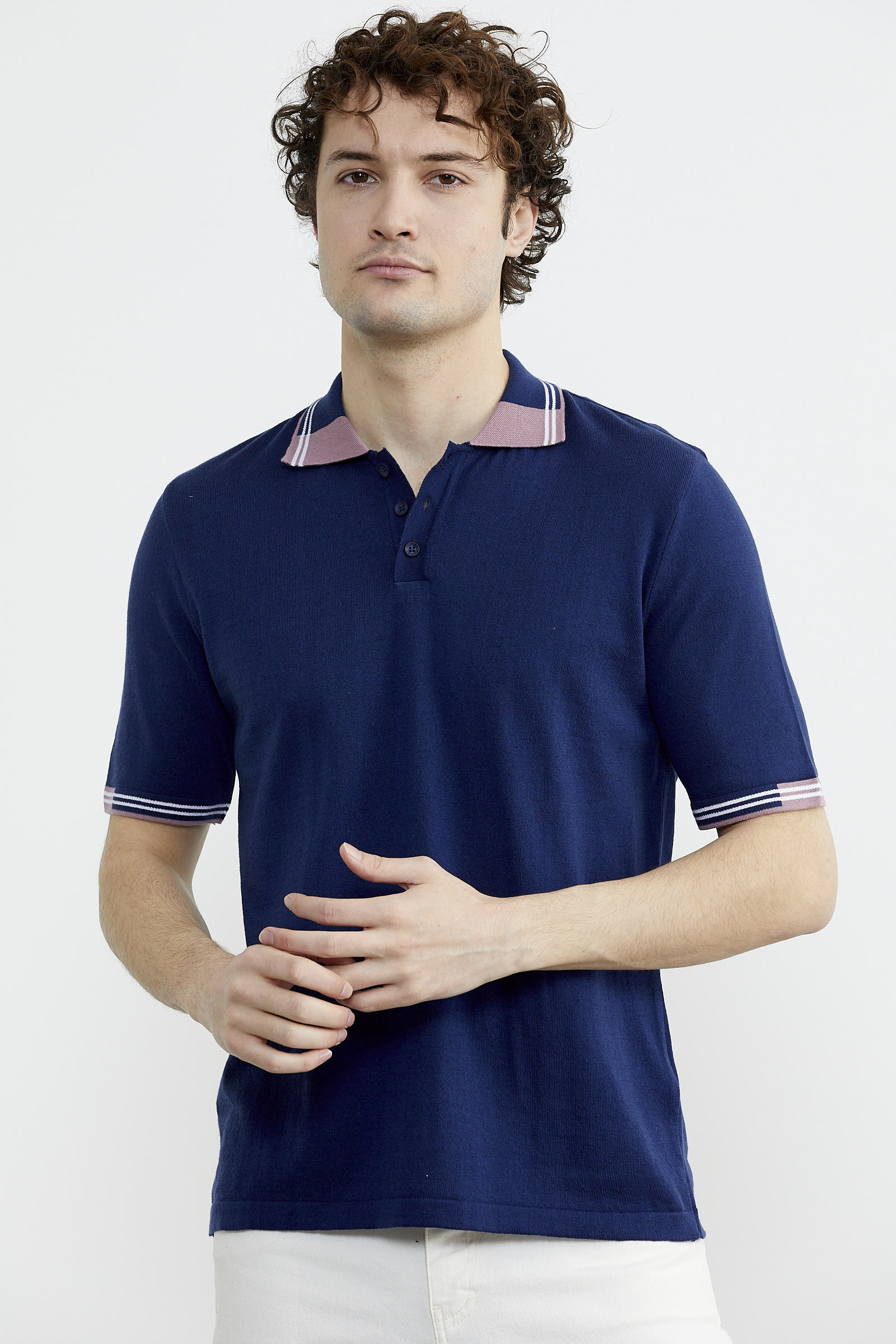 Polo Yaka Kısa Kol Triko Tişört - Lacivert (2) Sementa