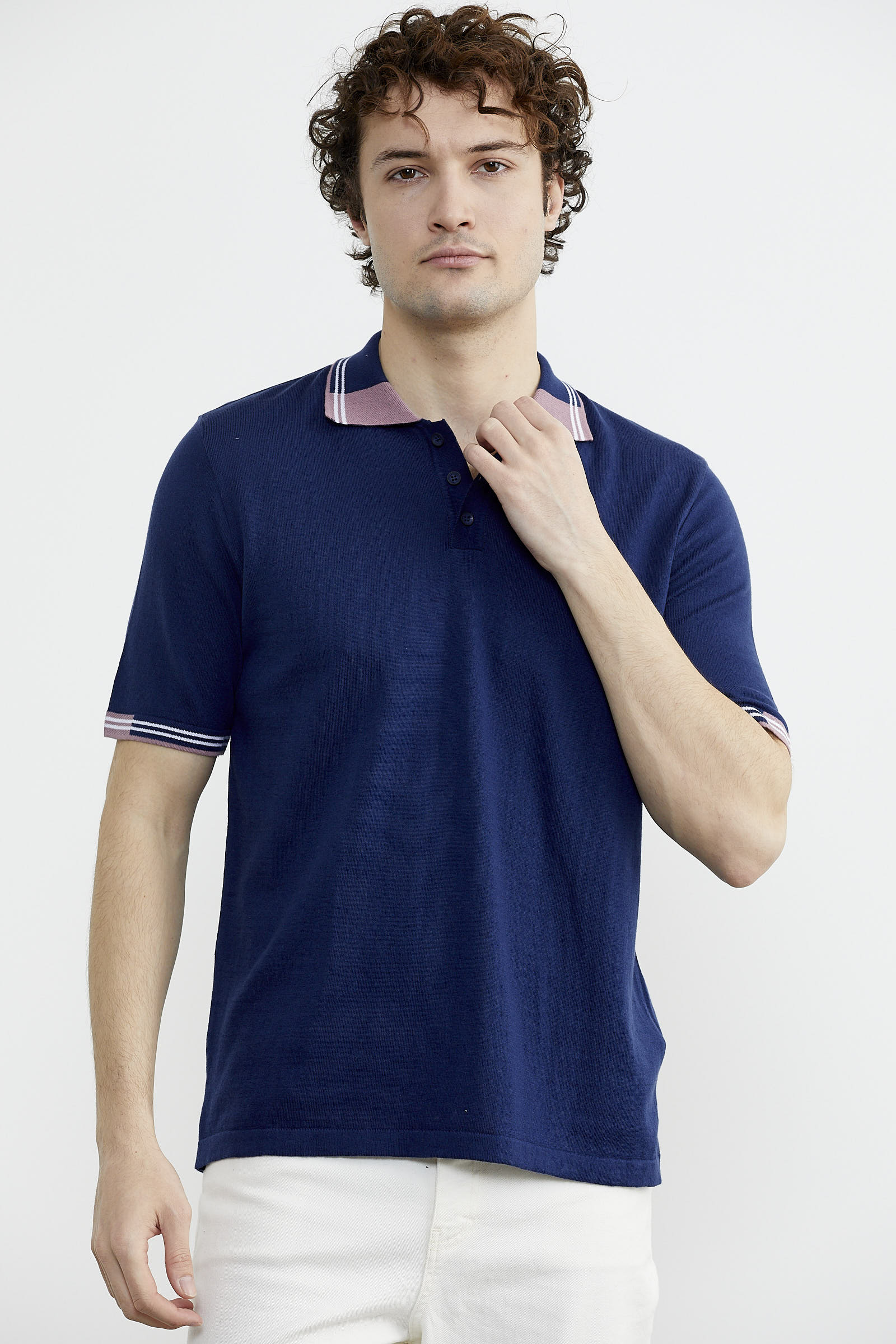 Polo Yaka Kısa Kol Triko Tişört - Lacivert (3) Sementa