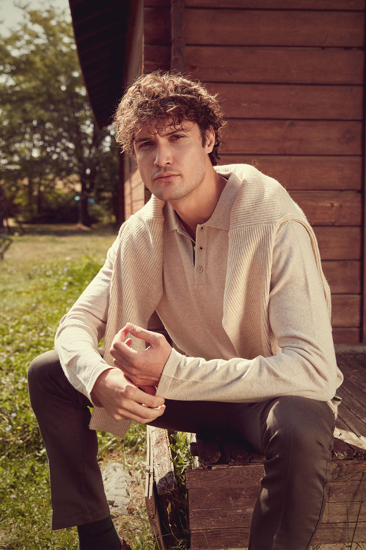 Polo Yaka Patlı Düğmeli Triko Kazak - Bej (1) Sementa