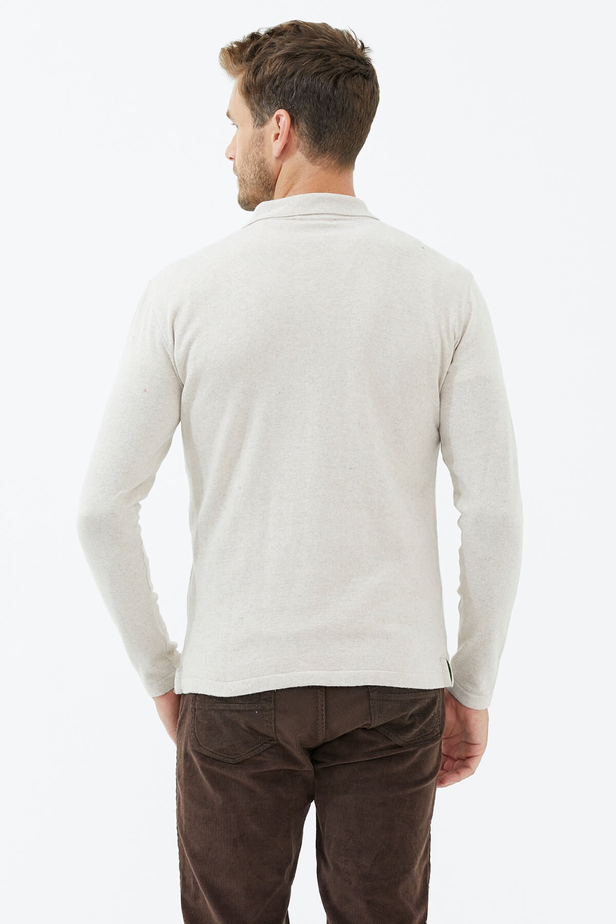 Polo Yaka Patlı Düğmeli Triko Kazak - Bej (5) Sementa