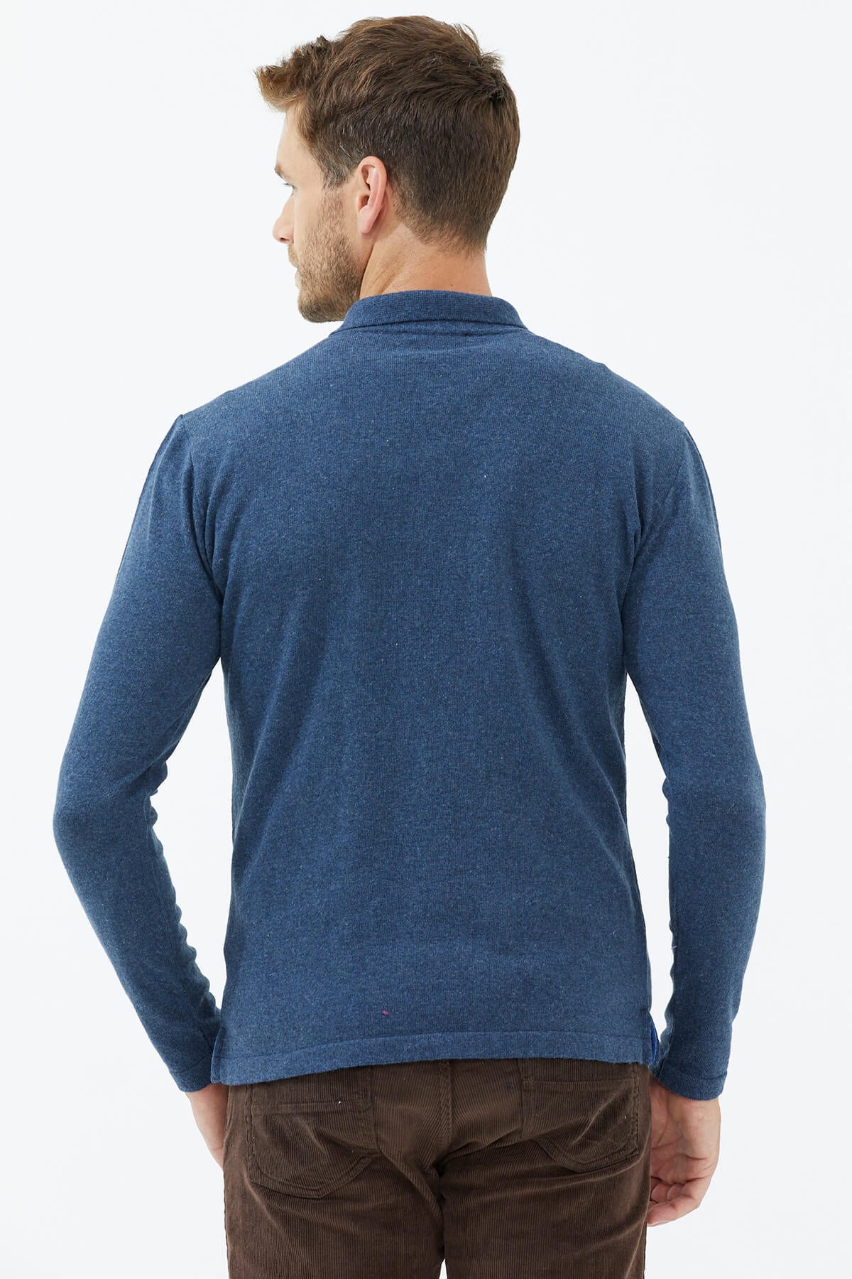 Polo Yaka Patlı Düğmeli Triko Kazak - Indigo (4) Sementa