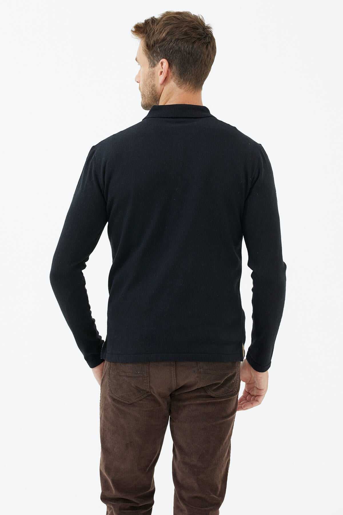 Polo Yaka Patlı Düğmeli Triko Kazak - Siyah (4) Sementa