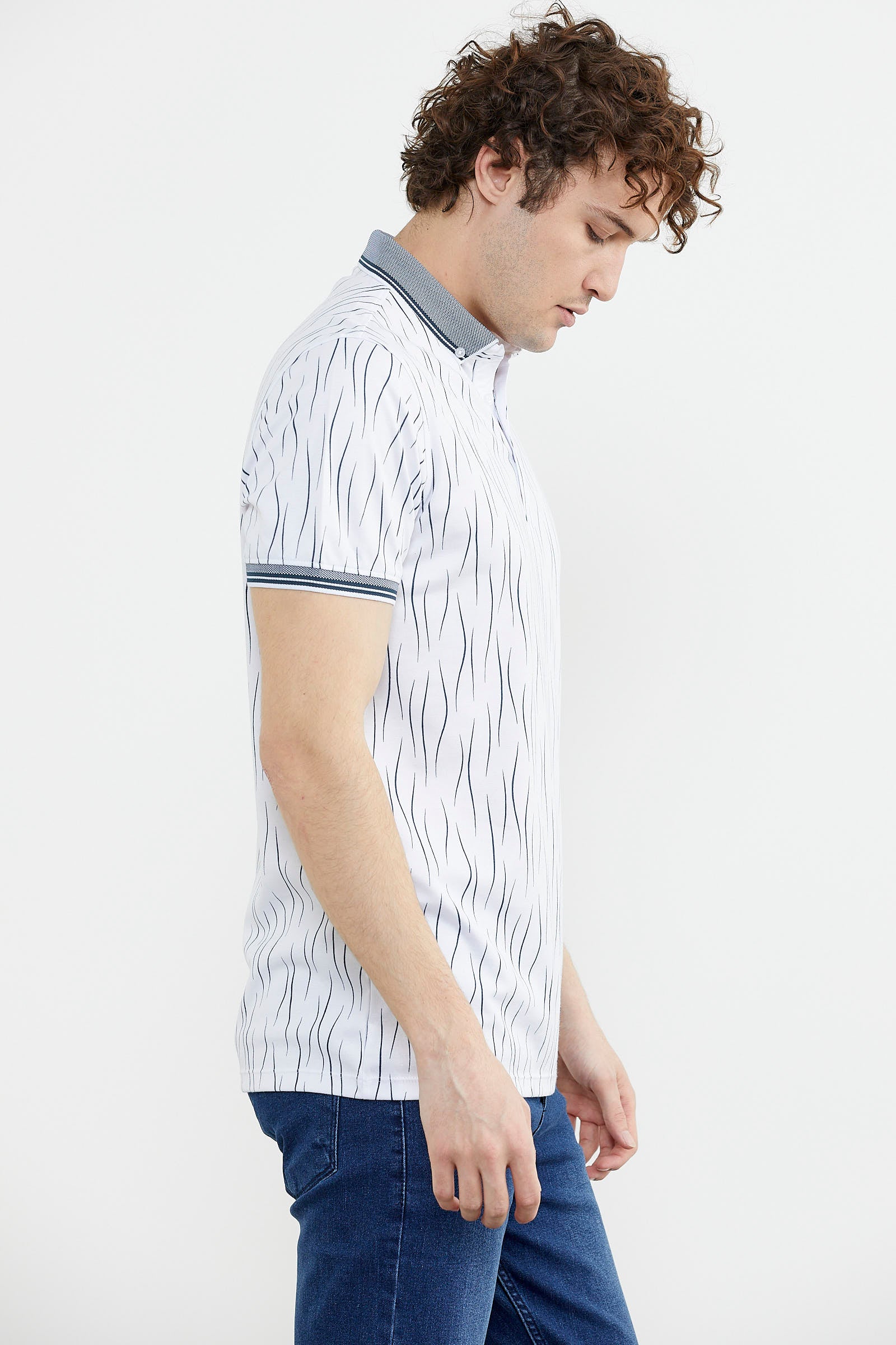 Polo Yaka Slim Fit Desenli Tişört - Beyaz (5) Sementa