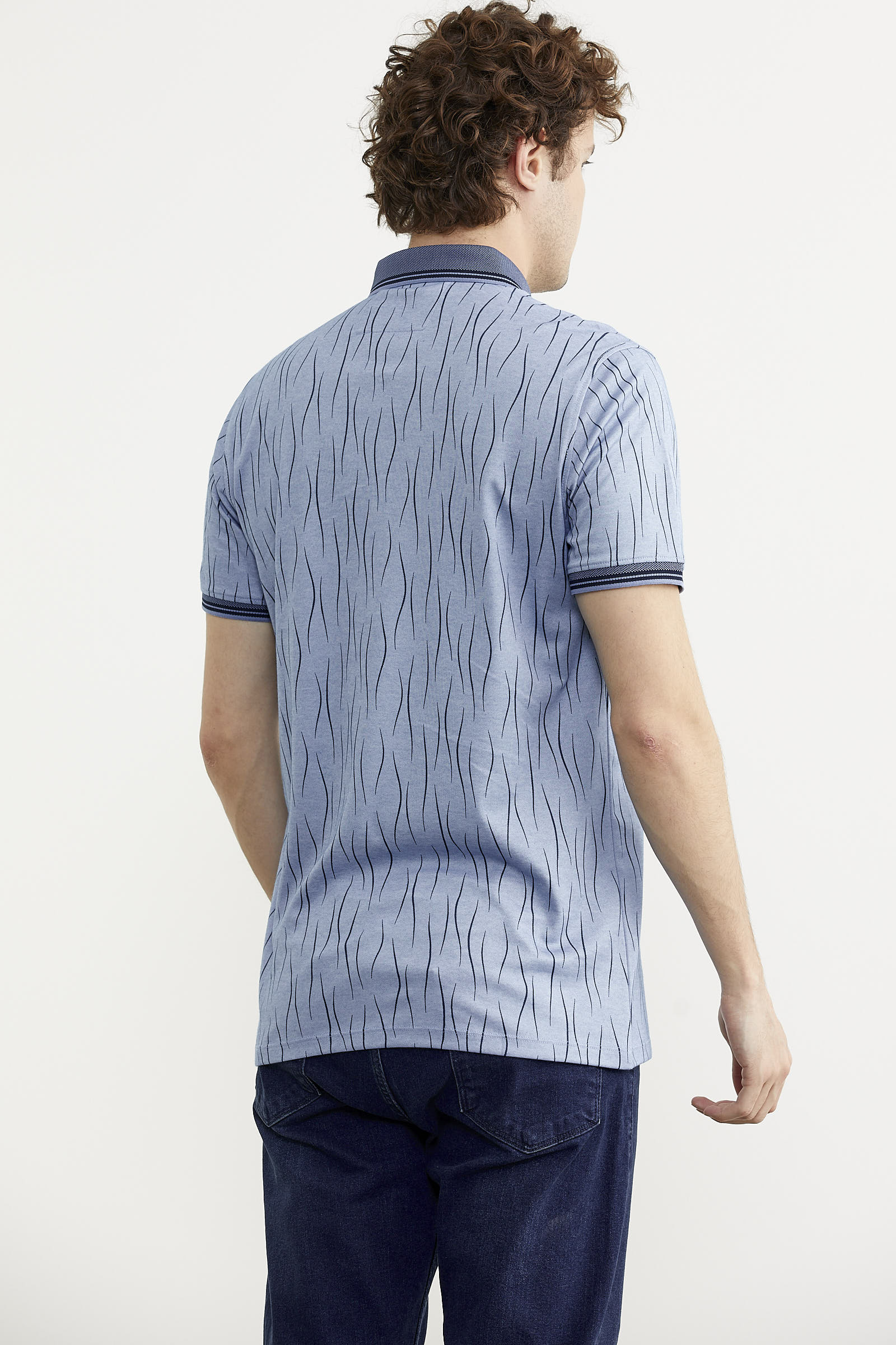 Polo Yaka Slim Fit Desenli Tişört - Indigo (5) Sementa