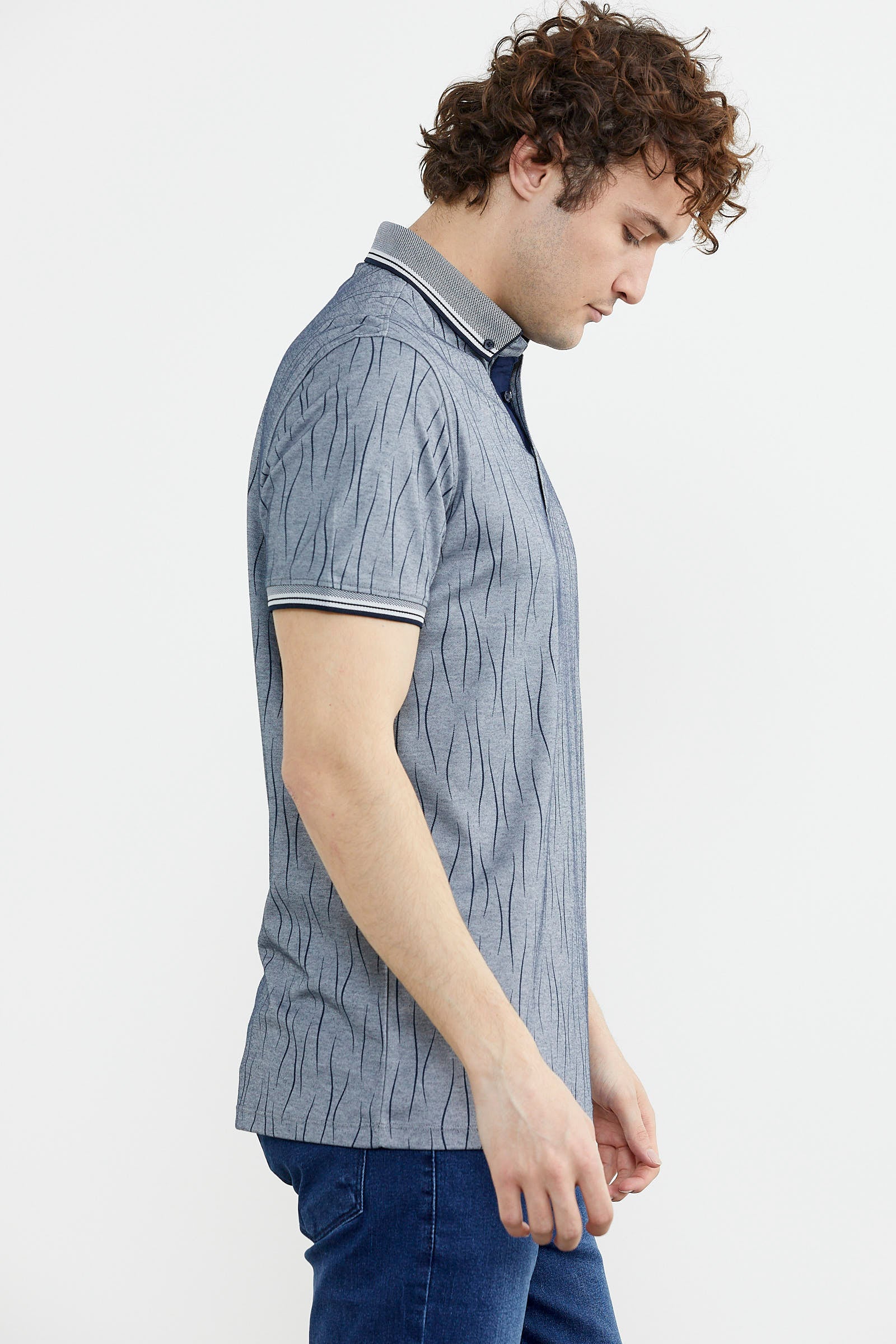 Polo Yaka Slim Fit Desenli Tişört - Lacivert (6) Sementa