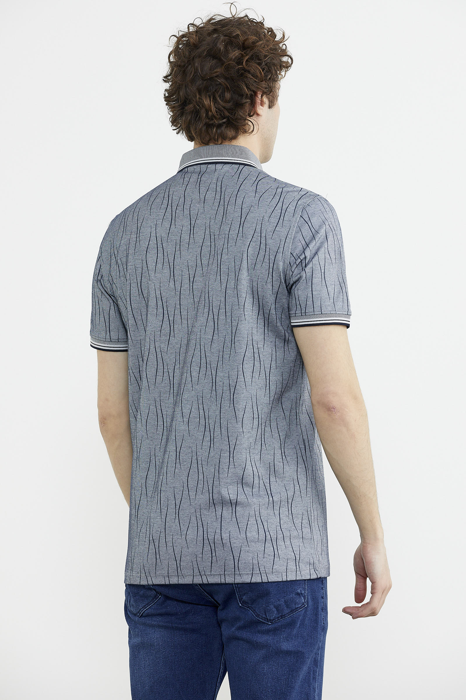 Polo Yaka Slim Fit Desenli Tişört - Lacivert (7) Sementa