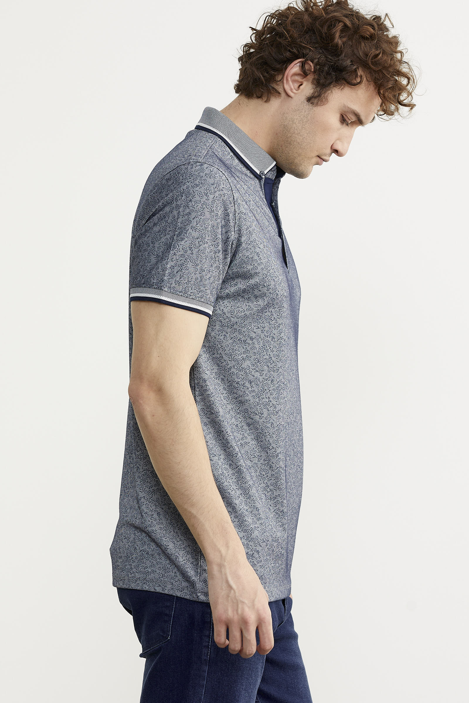 Polo Yaka Slim Fit Desenli Tişört - Lacivert (4) Sementa