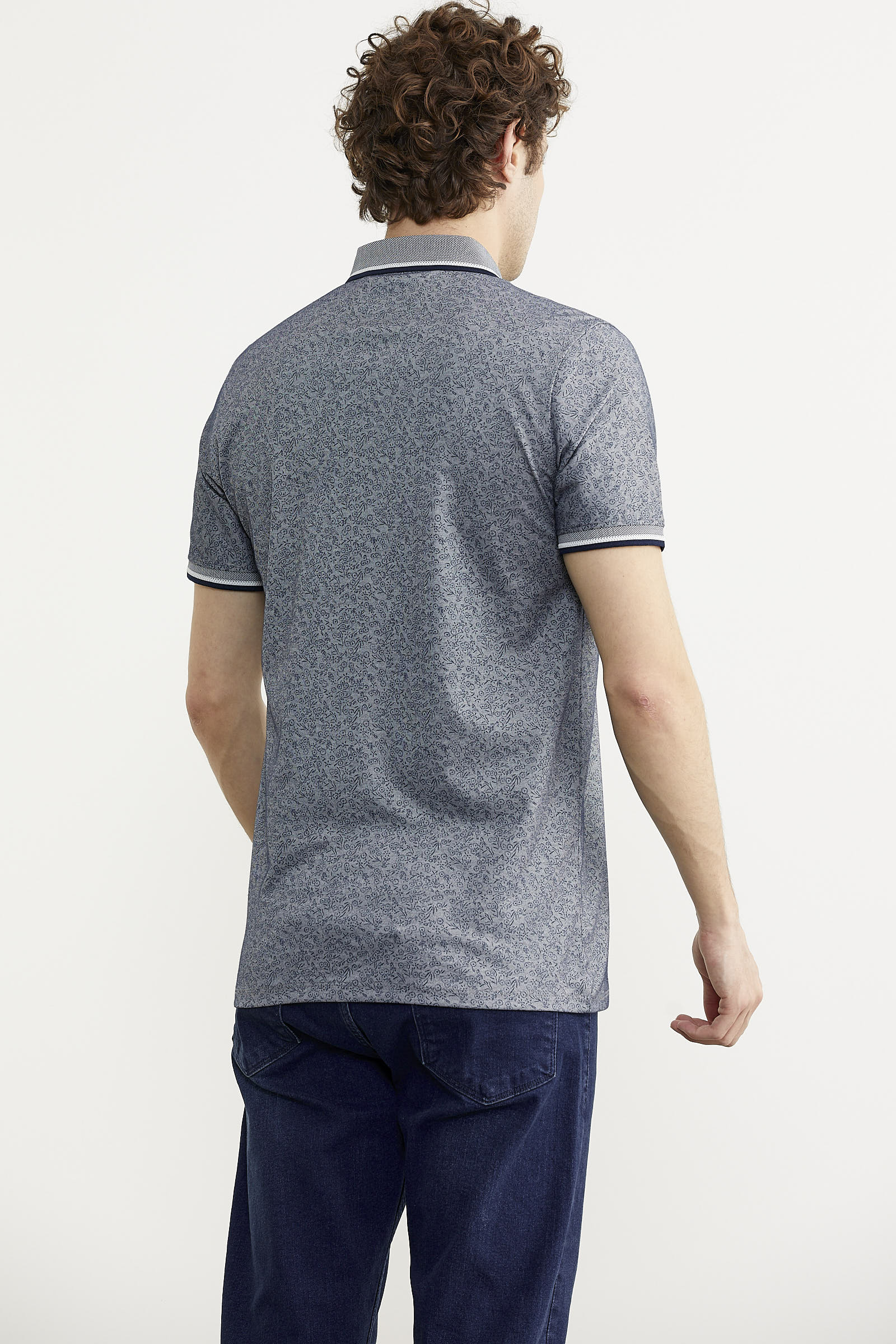 Polo Yaka Slim Fit Desenli Tişört - Lacivert (5) Sementa