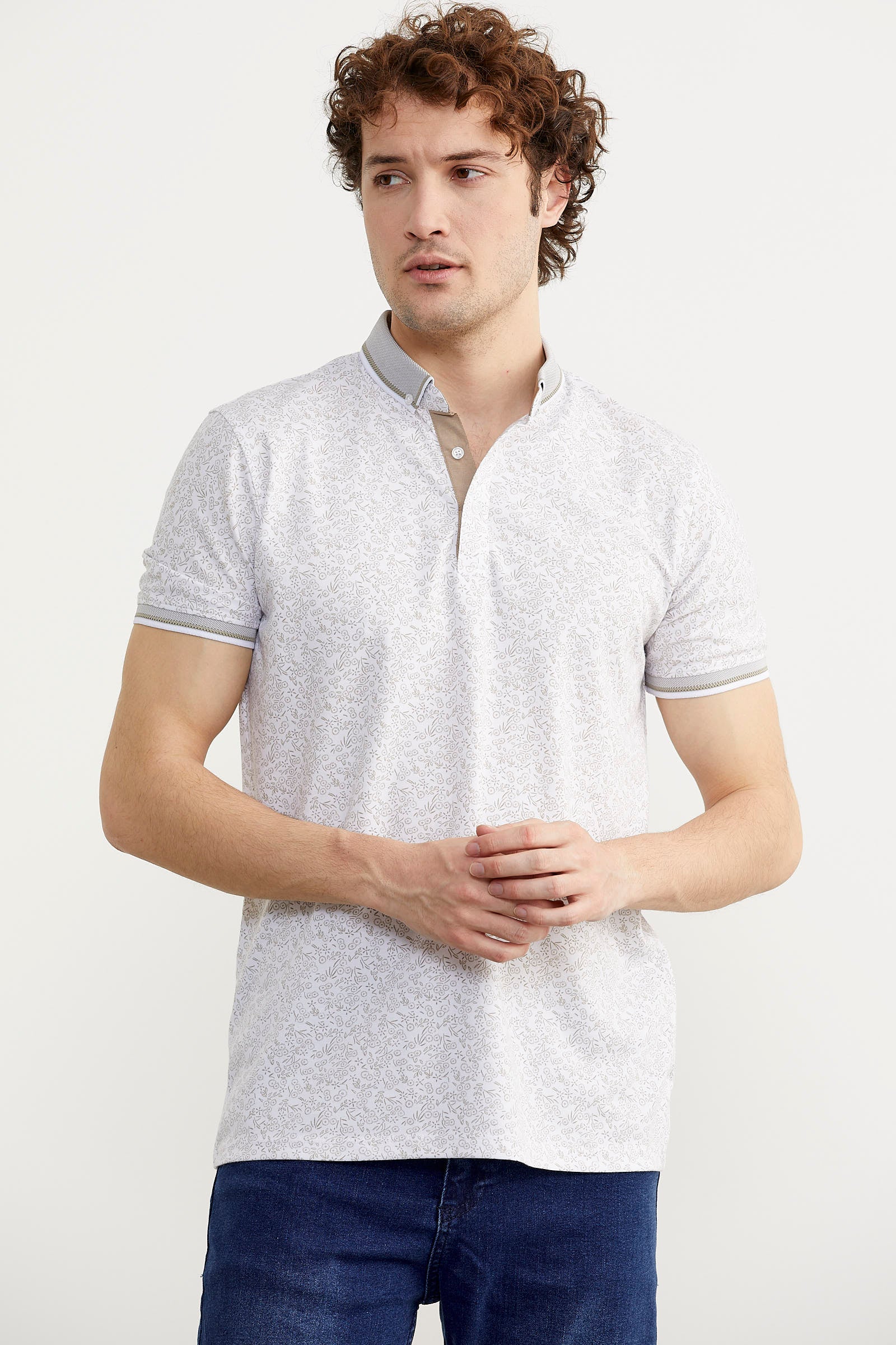 Polo Yaka Slim Fit Desenli Tişört - Yeşil (3) Sementa