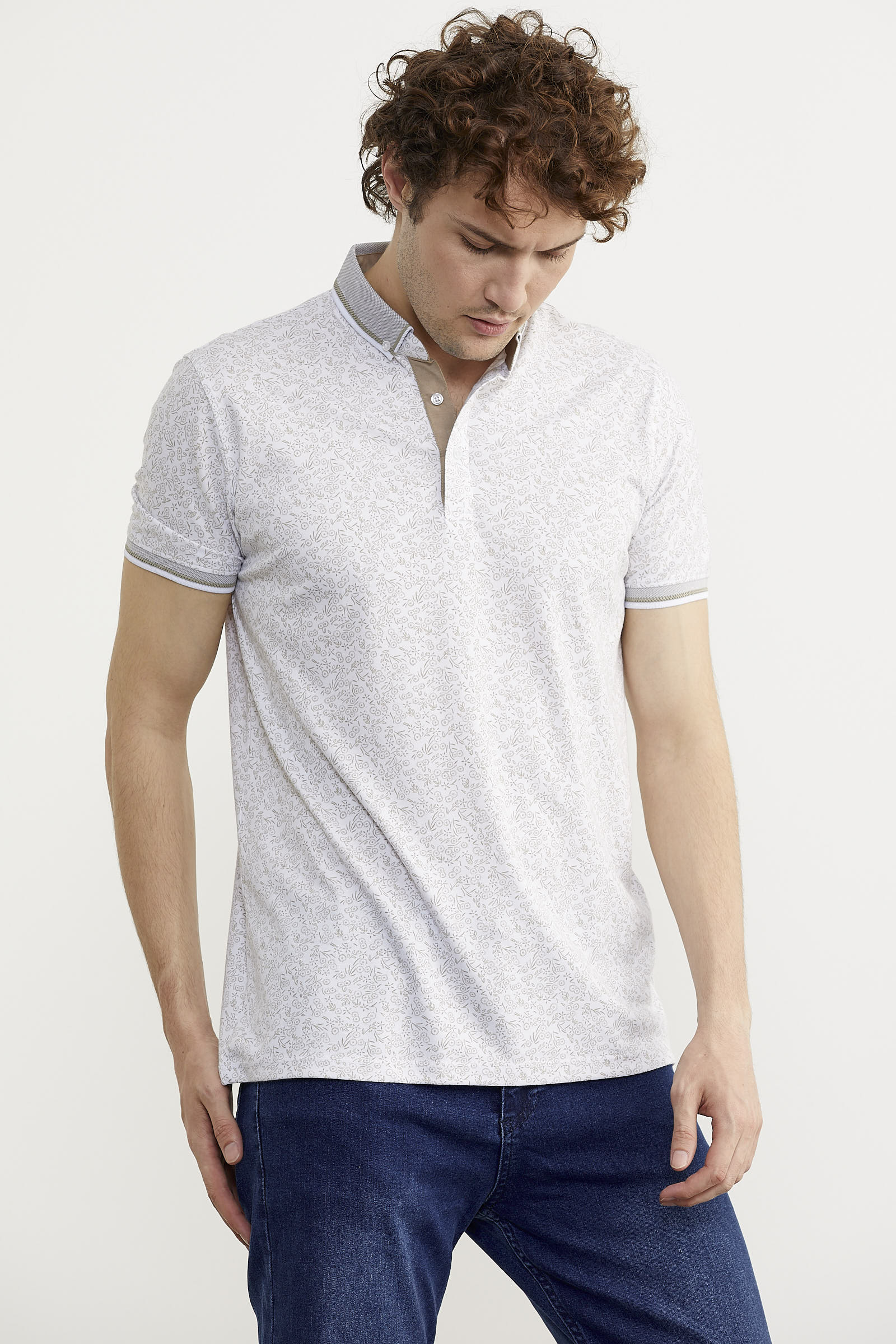 Polo Yaka Slim Fit Desenli Tişört - Yeşil (4) Sementa