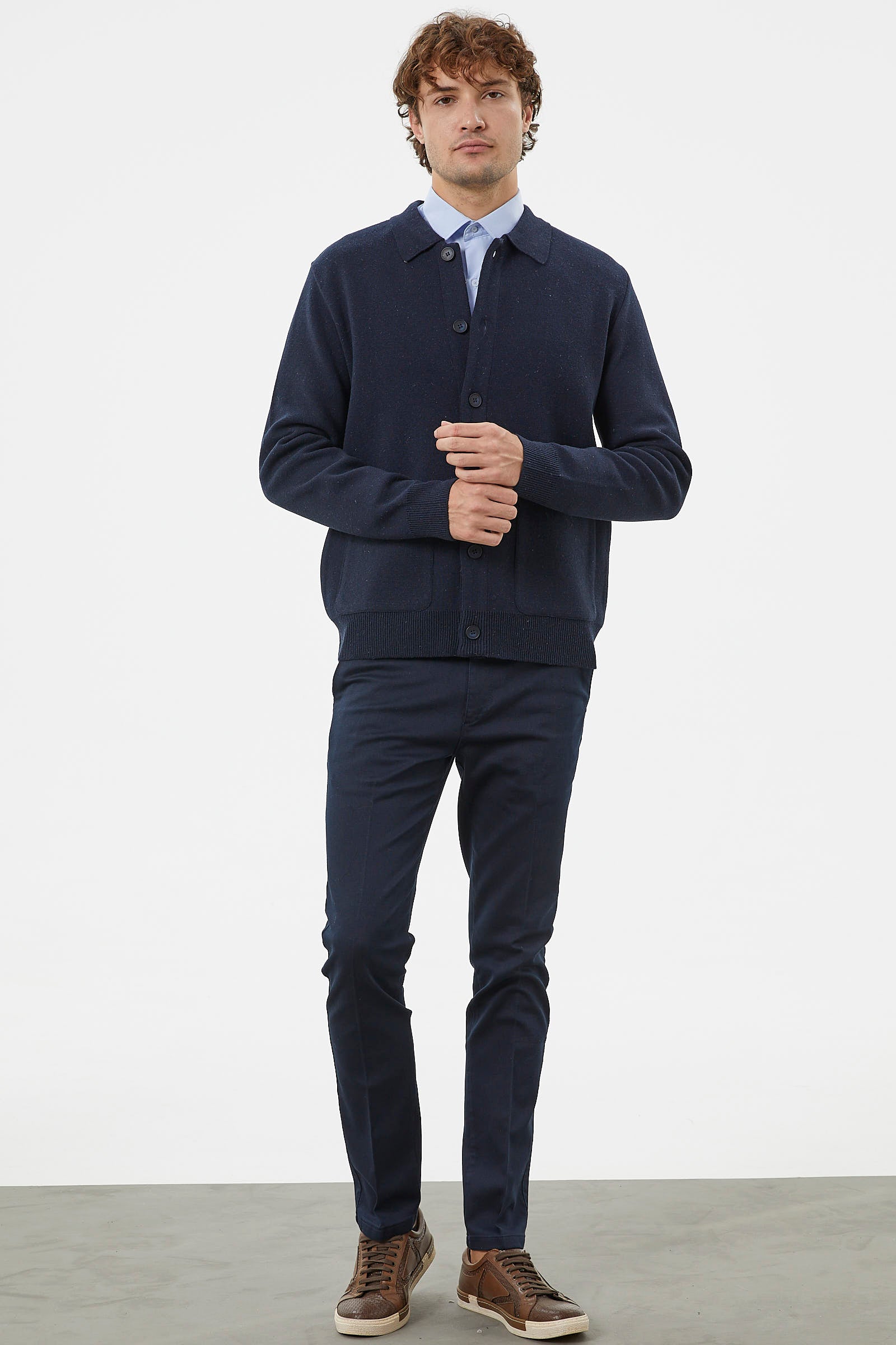 Polo Yaka Triko Hırka Mont - Lacivert (3) Sementa