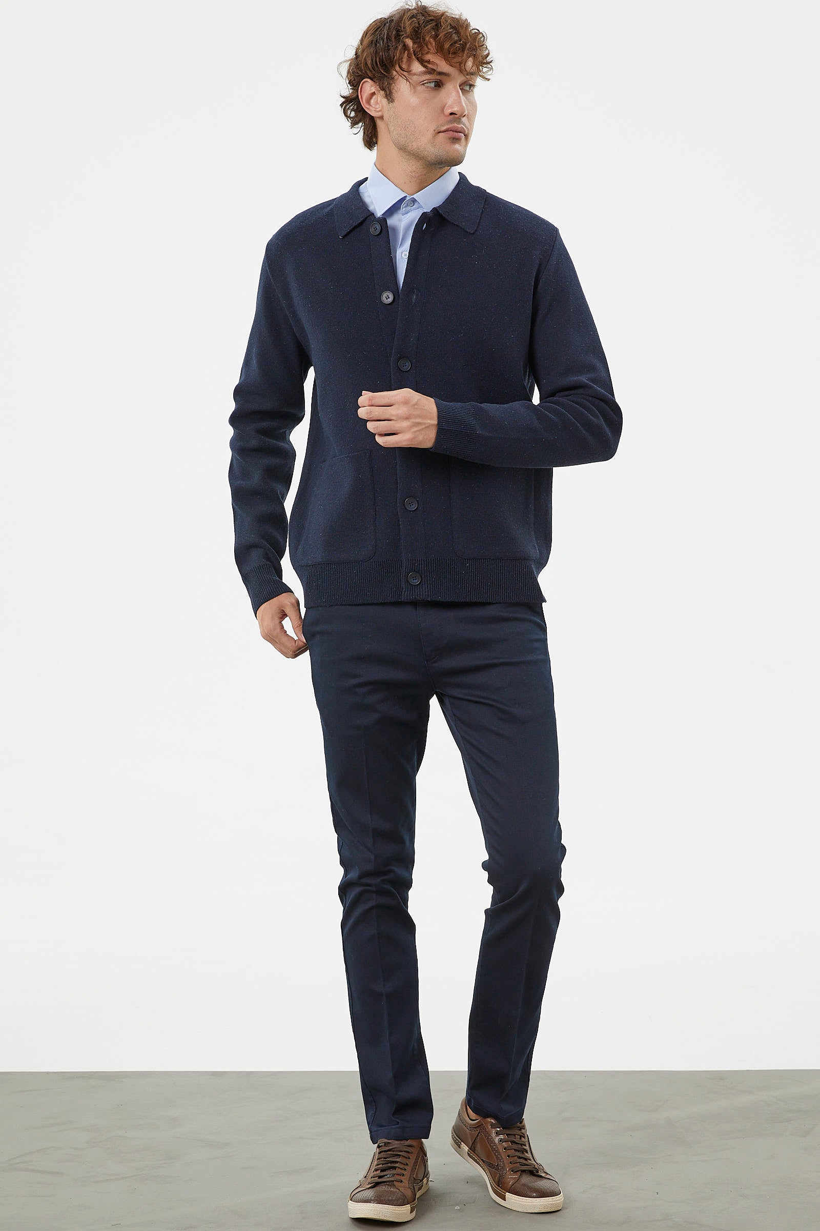 Polo Yaka Triko Hırka Mont - Lacivert (4) Sementa