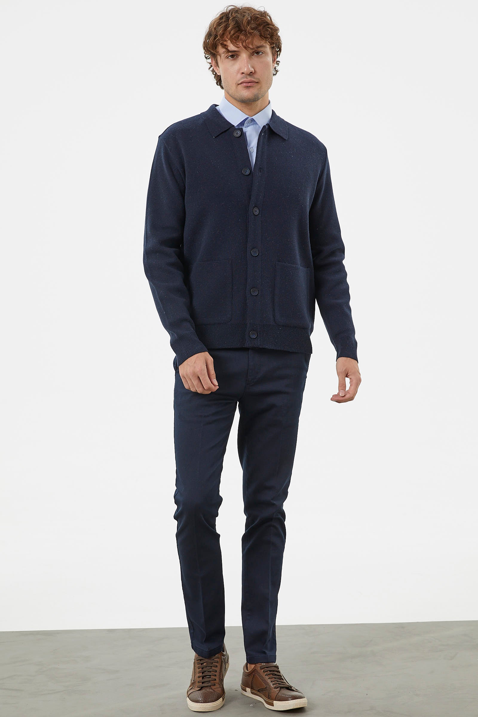 Polo Yaka Triko Hırka Mont - Lacivert (5) Sementa