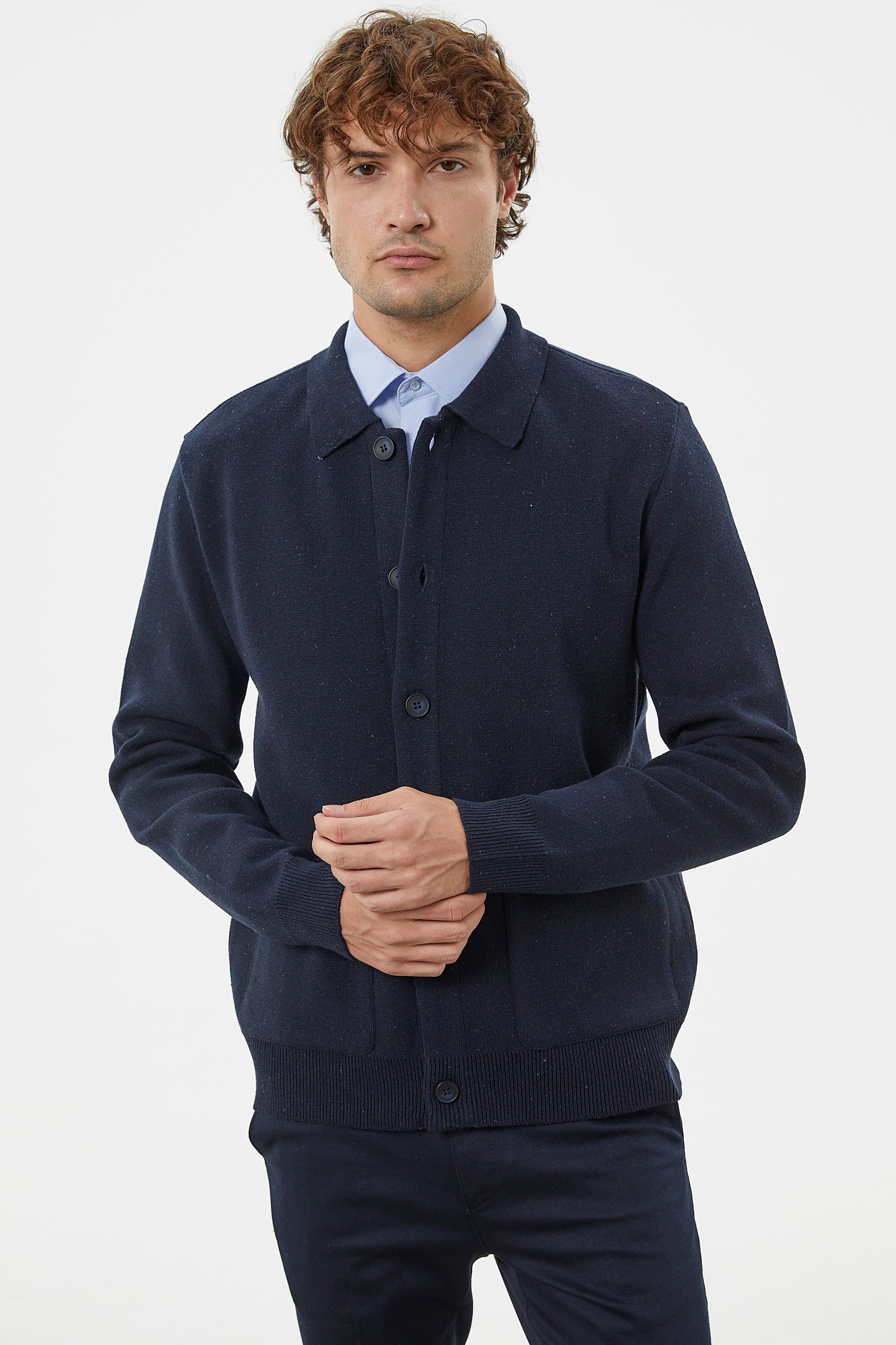 Polo Yaka Triko Hırka Mont - Lacivert (1) Sementa