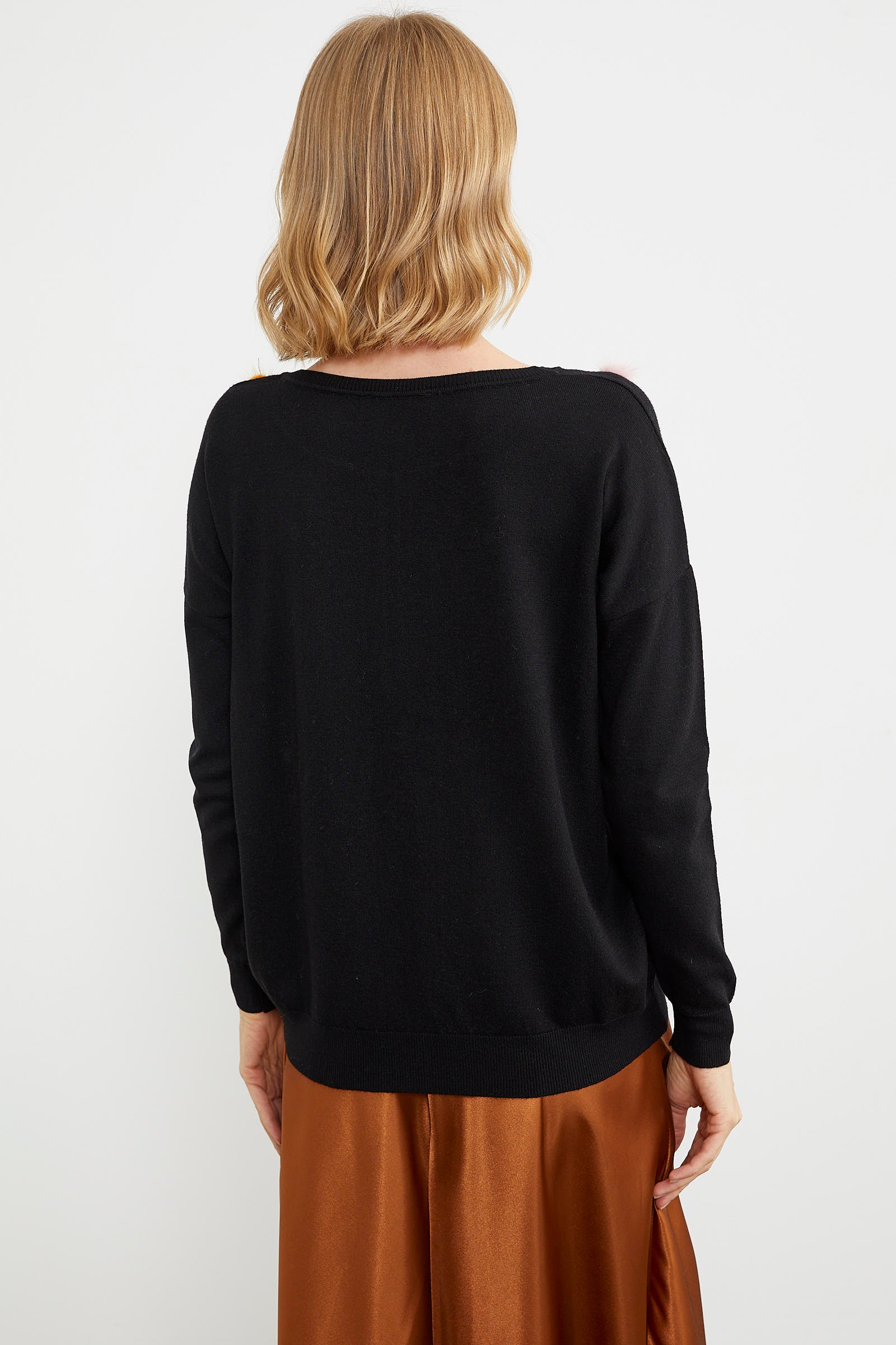 Ponpon Detaylı Basic Triko Hırka - Siyah (6) Sementa