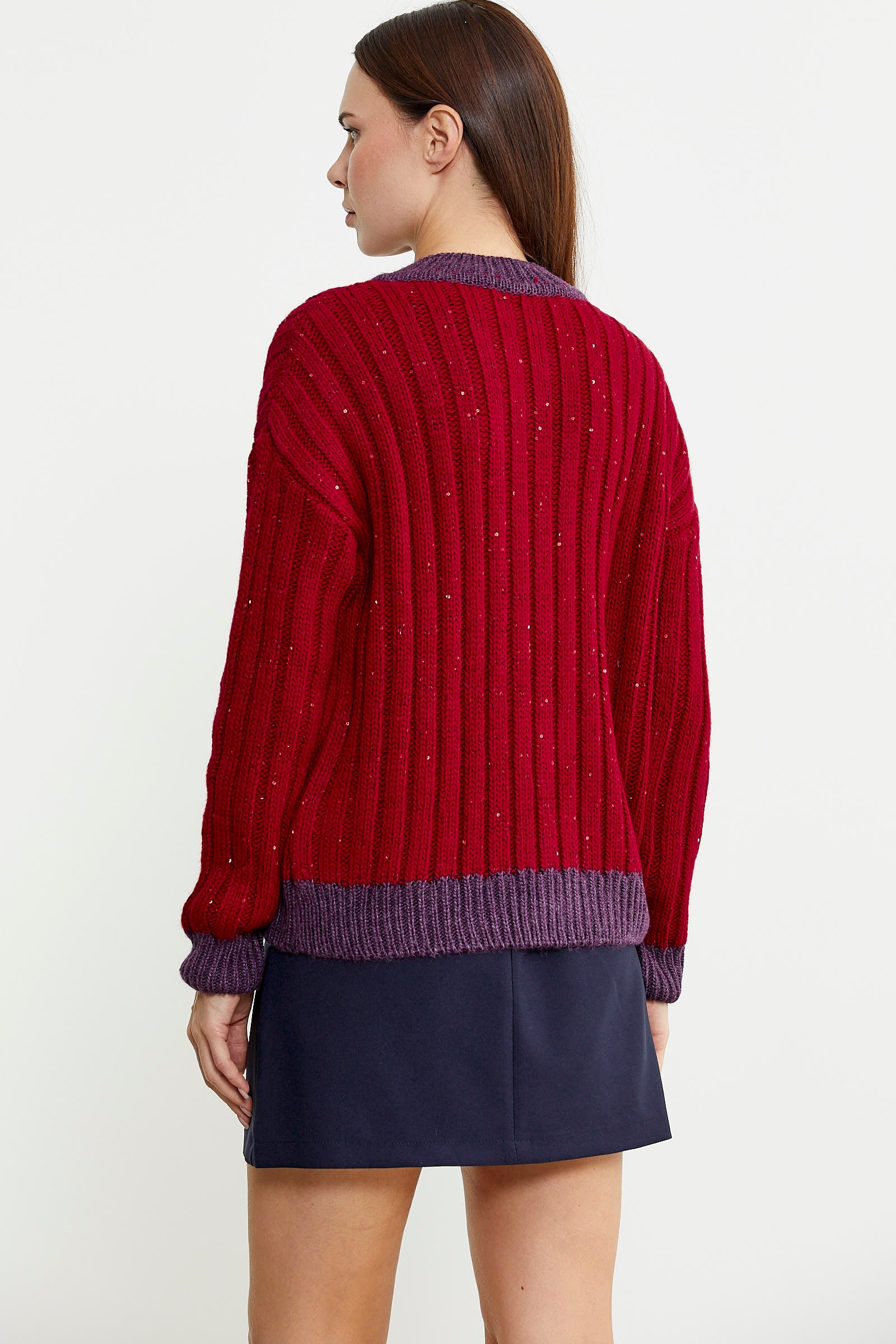 Pul Payet Detaylı Yünlü Triko Hırka - Kırmızı - Sementa