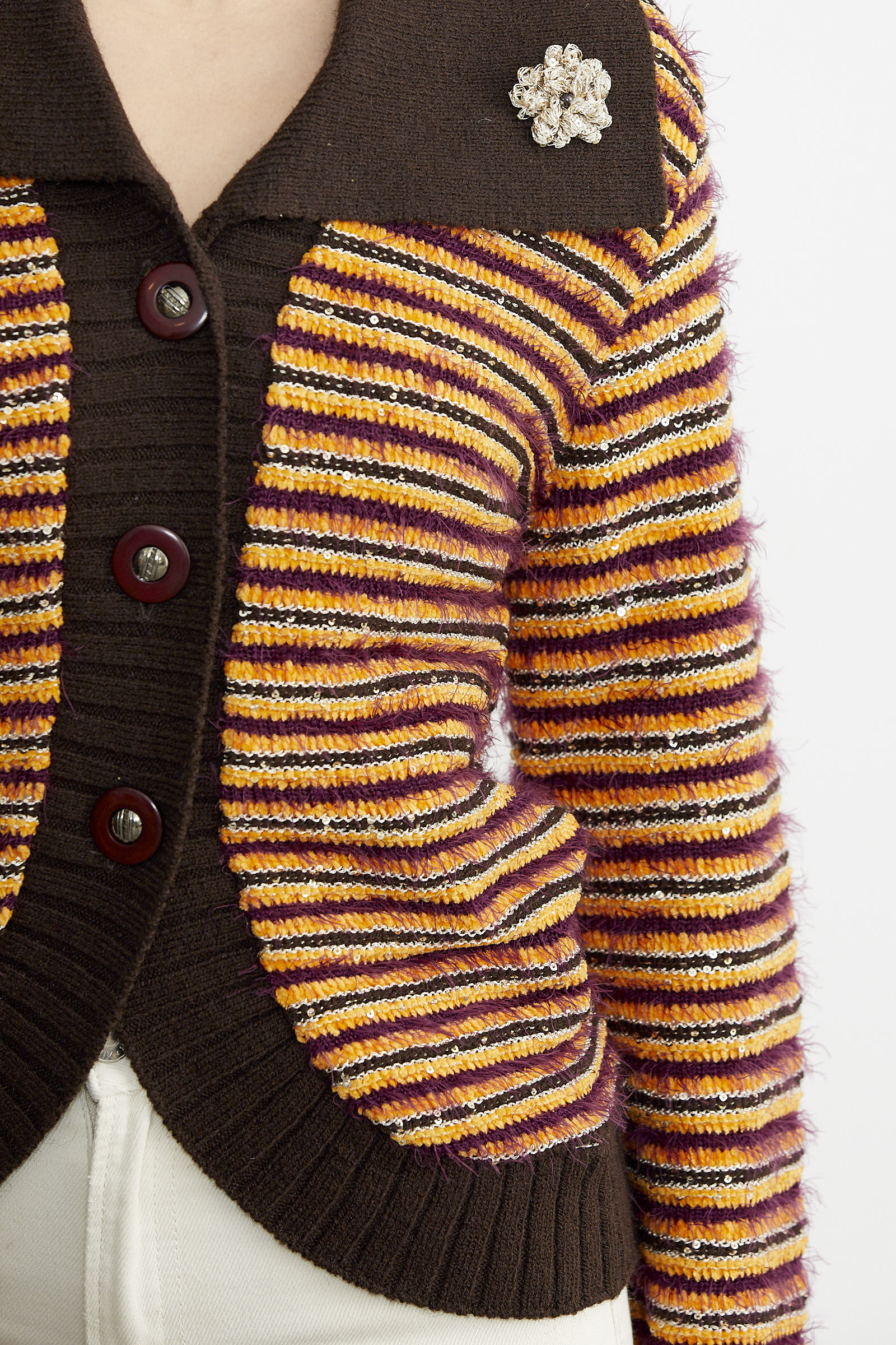 Pul Payet Detaylı Triko Hırka - Oranj - Kahve (5) Sementa