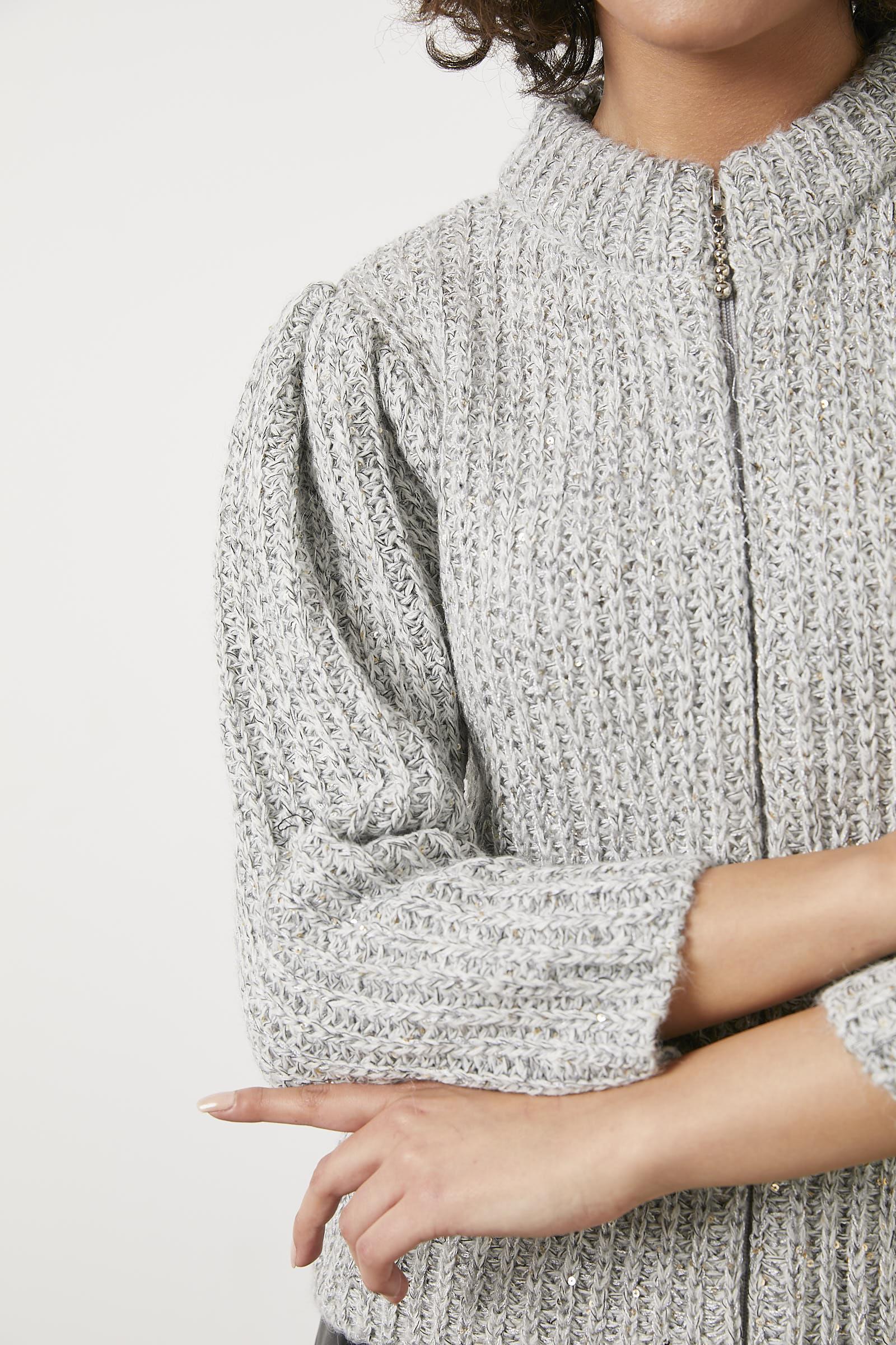 Pullu Fermuarlı Triko Hırka - Gri (3) Sementa