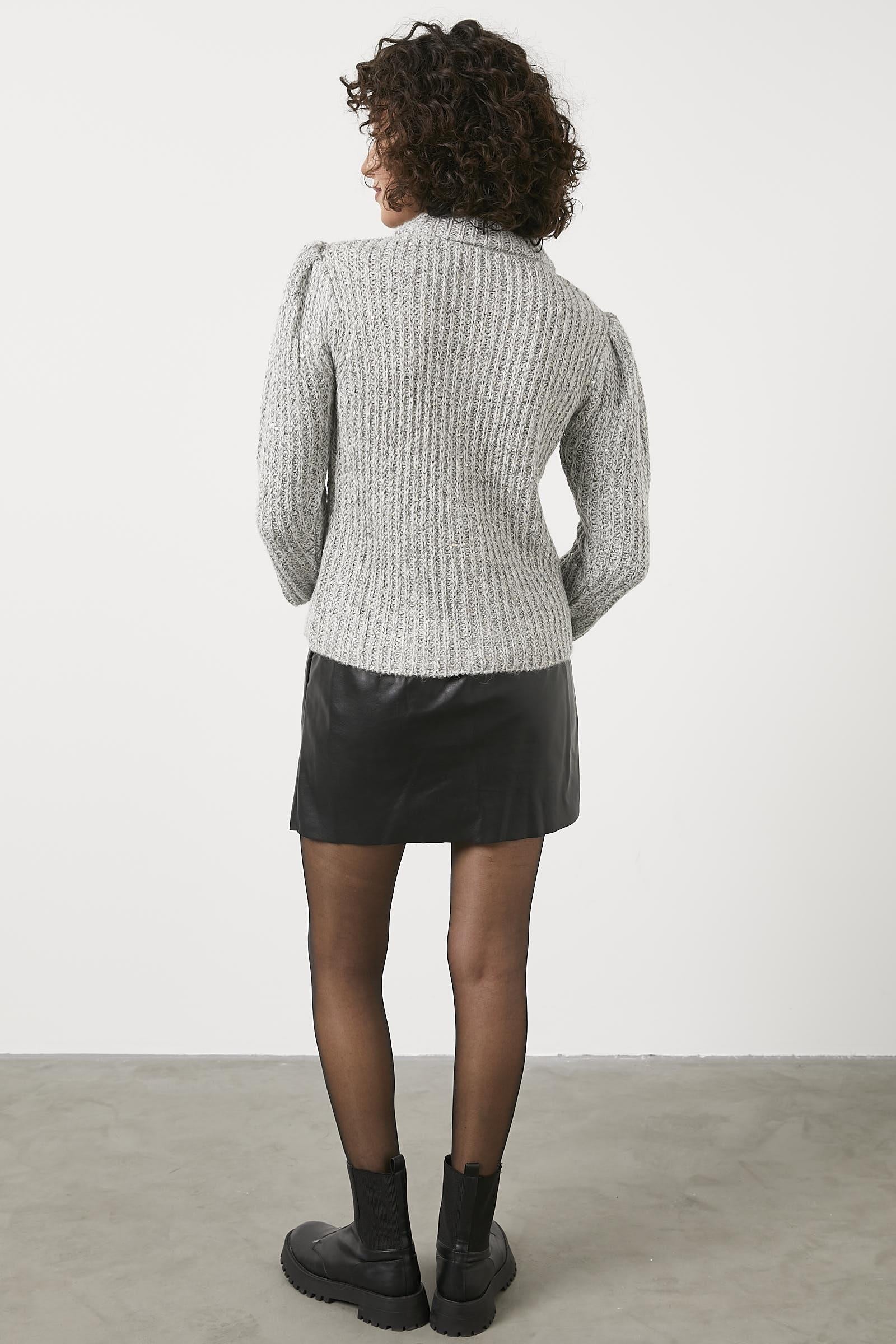 Pullu Fermuarlı Triko Hırka - Gri (5) Sementa