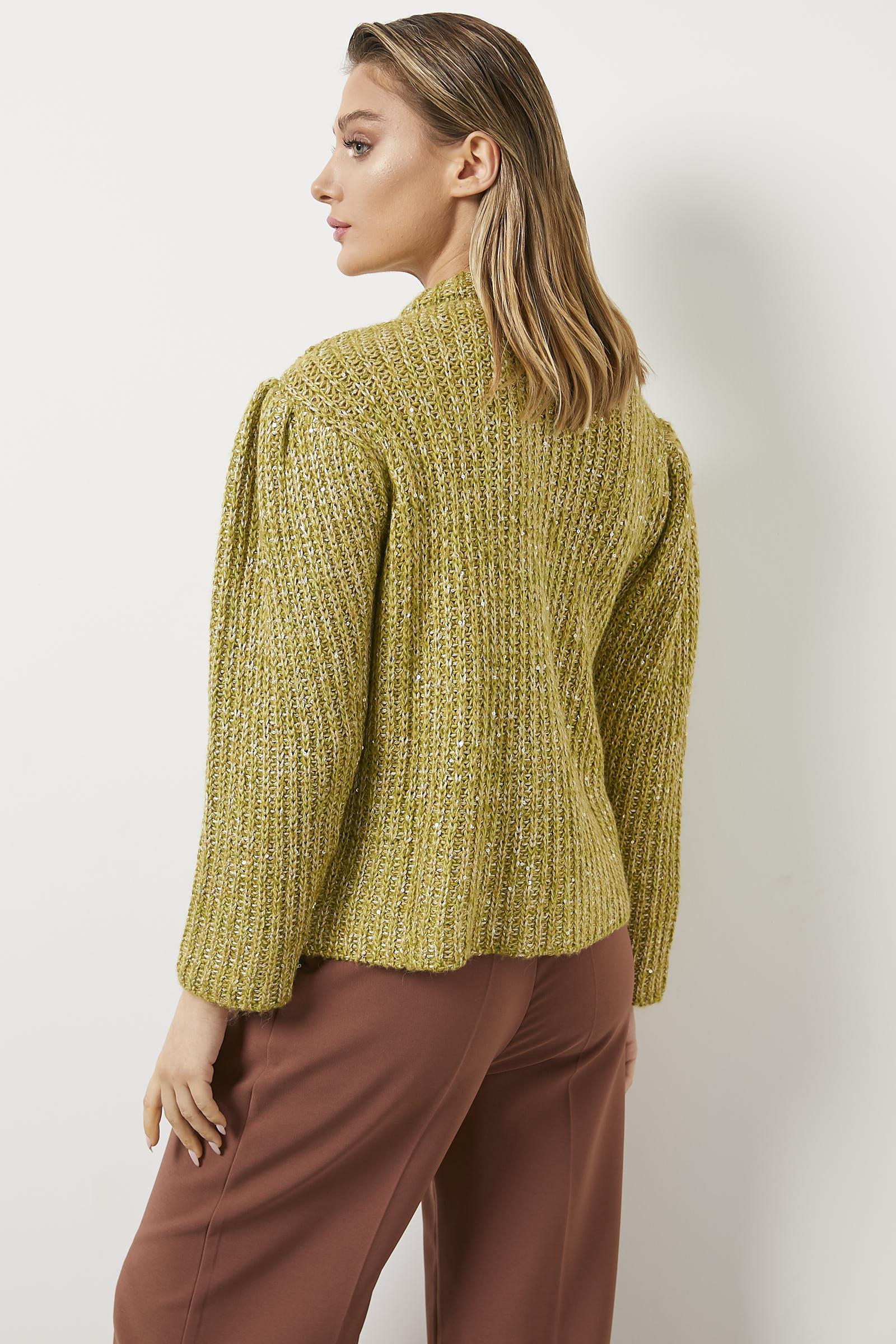 Pullu Fermuarlı Triko Hırka - Hardal (3) Sementa