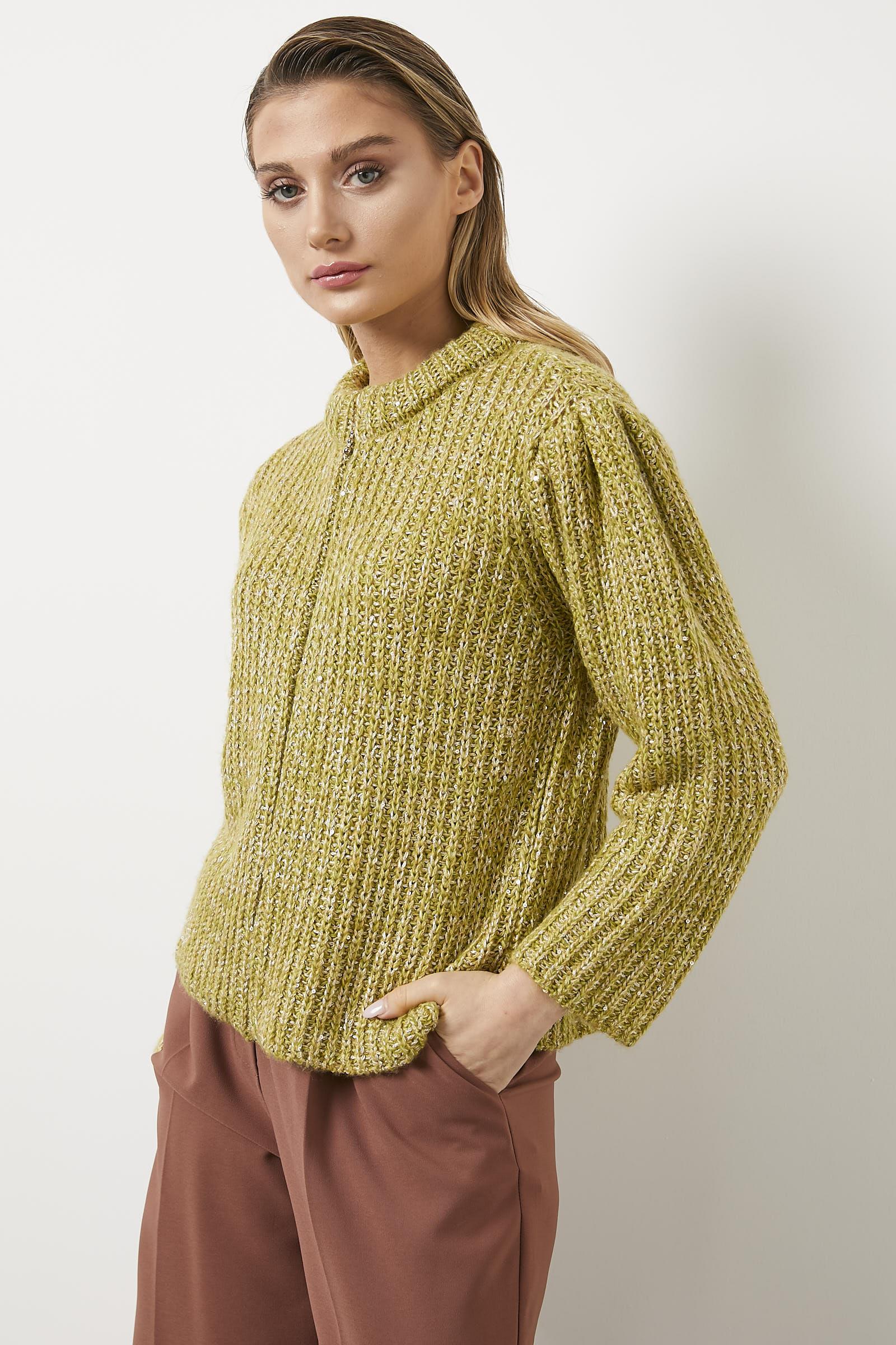 Pullu Fermuarlı Triko Hırka - Hardal (4) Sementa