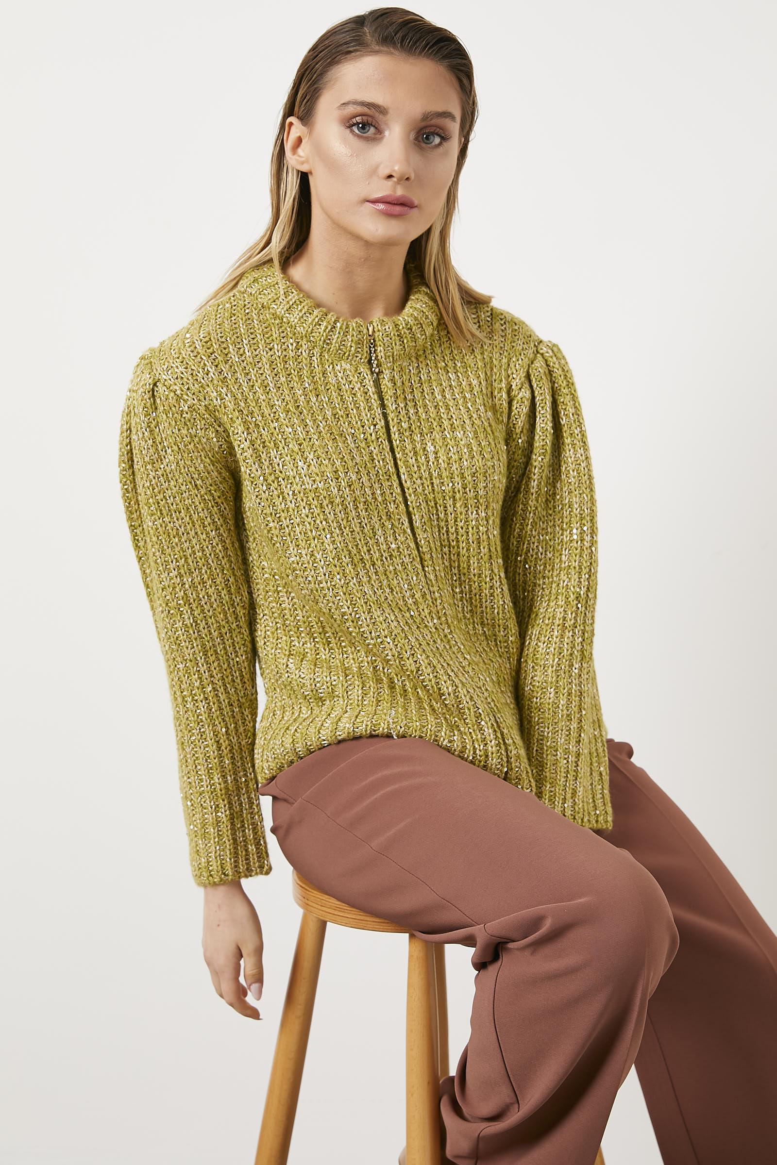 Pullu Fermuarlı Triko Hırka - Hardal (5) Sementa