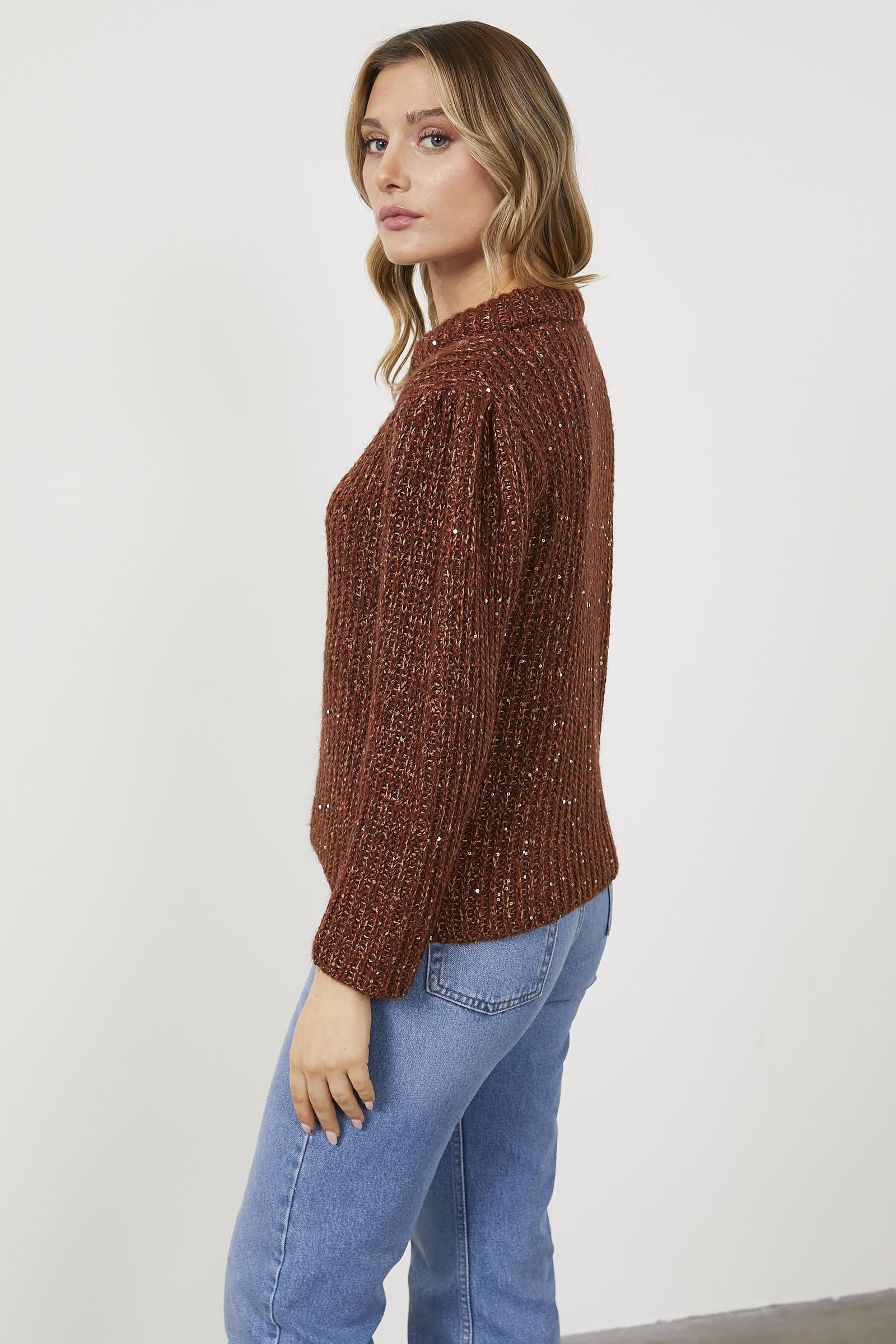 Pullu Fermuarlı Triko Hırka - Kahve (4) Sementa